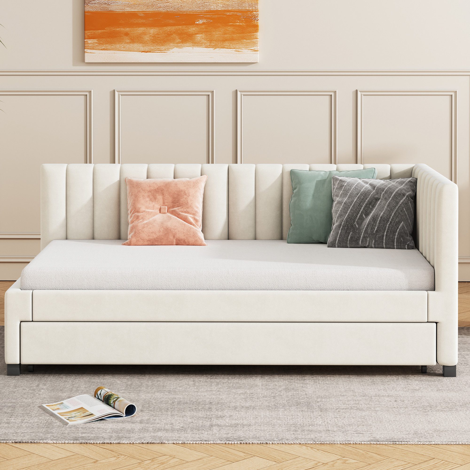 Odikalo Schlafsofa Schlafcouch Ausziehbett 90x200 mit Lattenrost, Polsterbett 90x200, Ausziehbares Schlafsofa, Multifunktionsbett mit Lattenrost, Jugendbetten K – Bild 3 von 5