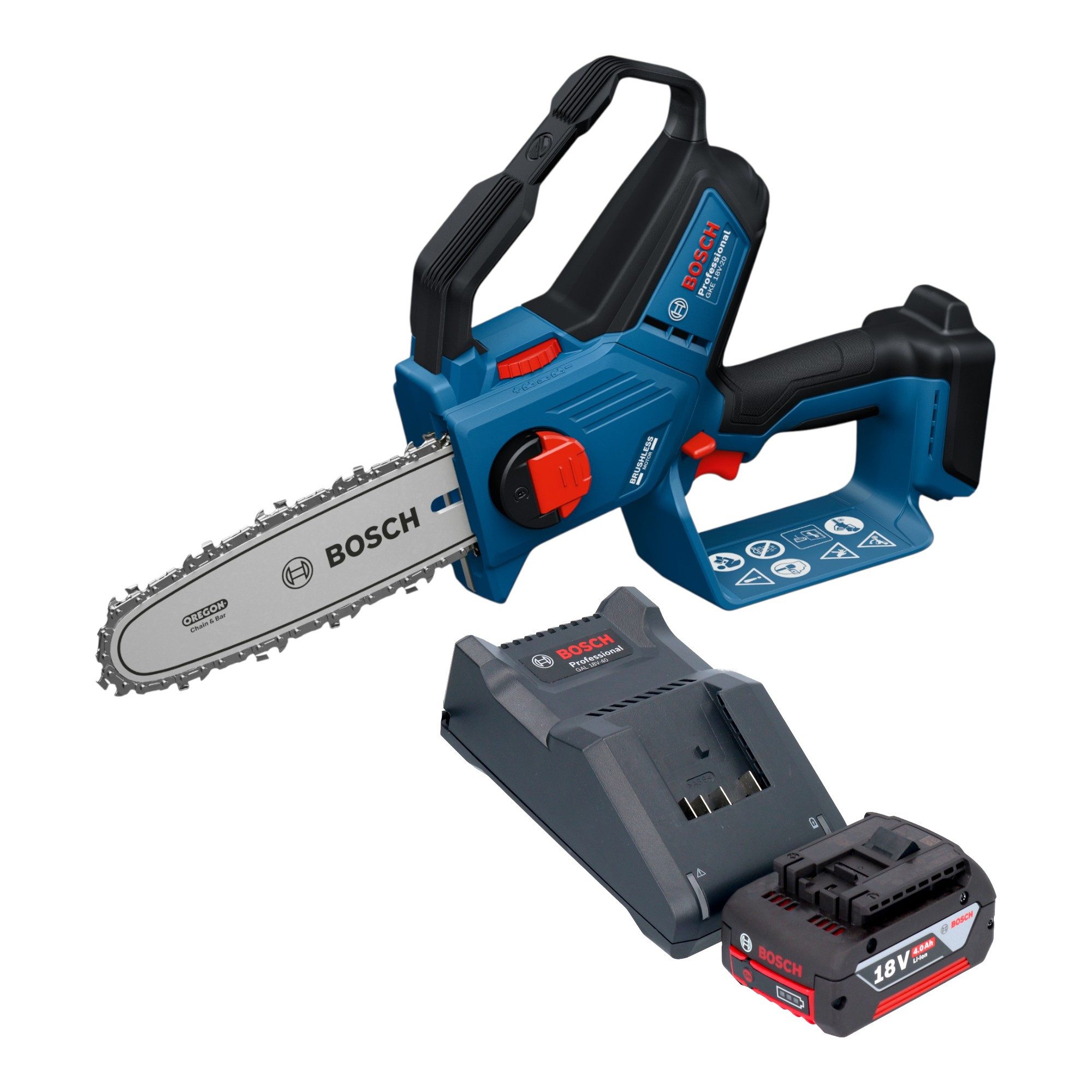 Bosch Professional Benzin-Kettensäge GKE 18V-20 Professional 18 V 18 cm + 1x Akku 4,0 Ah + Ladegerät