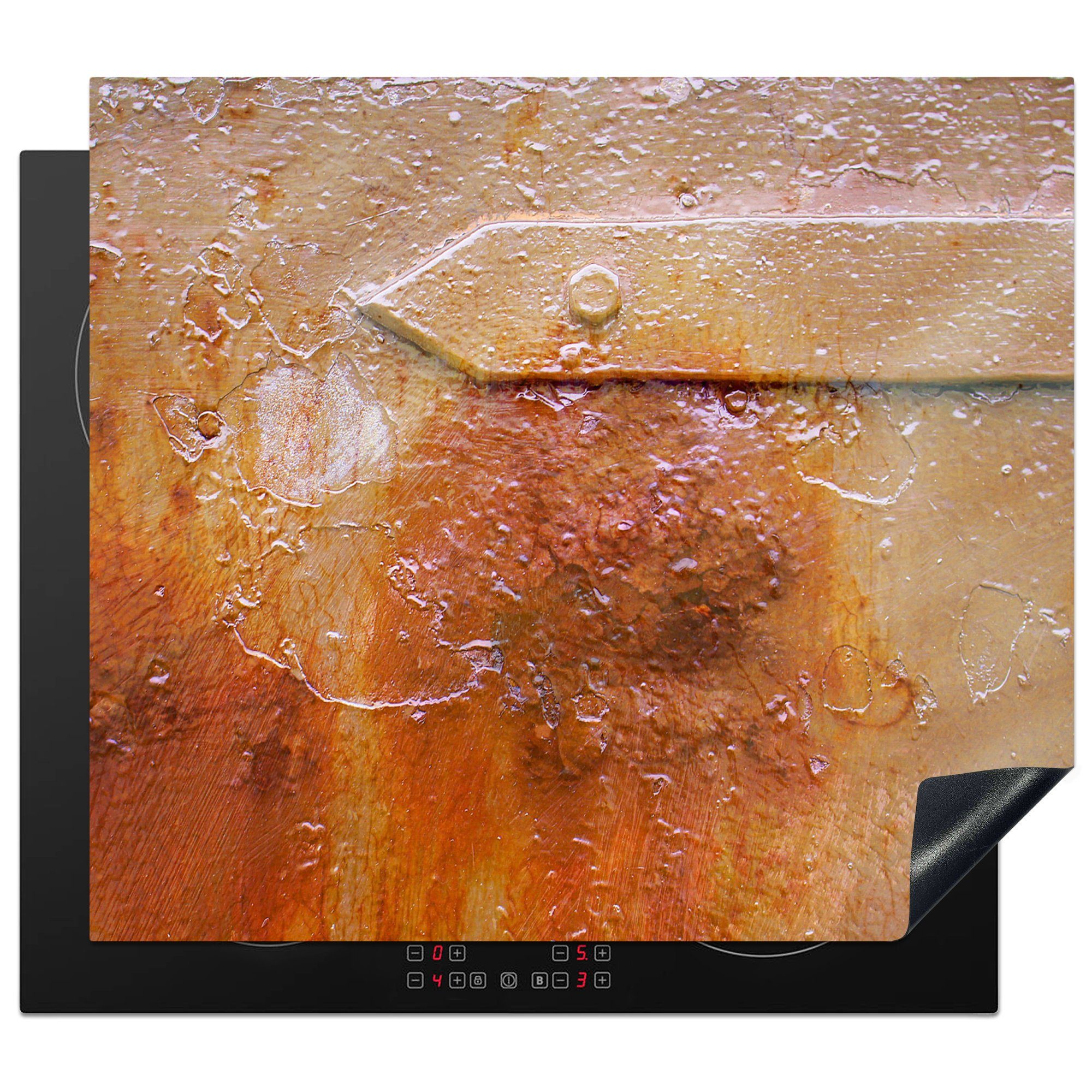 MuchoWow Herdblende-/Abdeckplatte Rost - Retro - Stahl - Eisen, Vinyl, (1 tlg), 58x51 cm, Küchen Dekoration für Induktionsherd, Induktionskochfeld