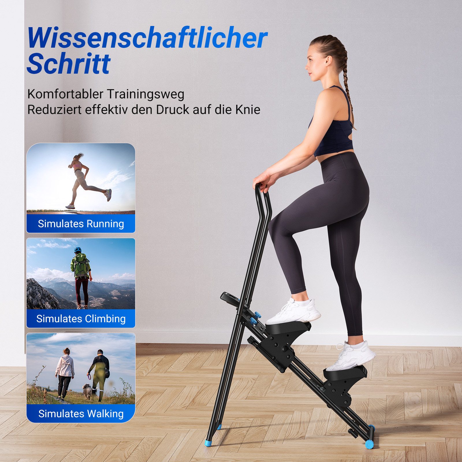 MERACH Stepper 2025 Neues Stair Stepper für Heimtraining, Rehabilitation (Tragbarer Crosstrainer Stepper klappbar mit 3 Widerstandsstufen, mit LCD-Schirm & verstellbare Lenker & Rutschfeste Pedale), Vertical Climber Maschine für Ganzkörper-Workout