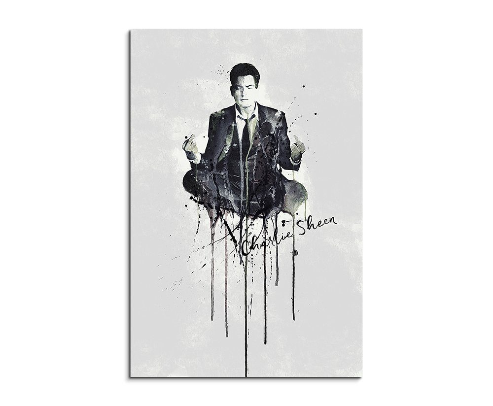 Sinus Art Leinwandbild Charlie Sheen 90x60cm Aquarell Art Wandbild auf Leinwand fertig gerahmt Original Sinus Art