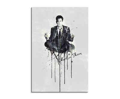 Sinus Art Leinwandbild Charlie Sheen 90x60cm Aquarell Art Wandbild auf Leinwand fertig gerahmt Original Sinus Art
