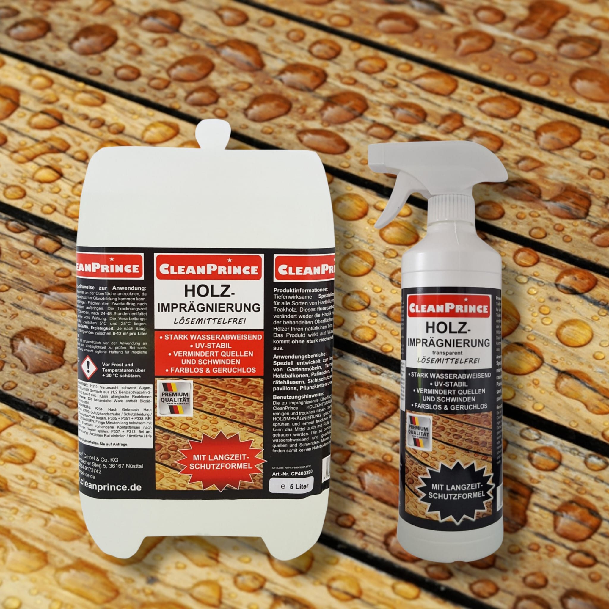 CleanPrince Holz-Imprägnierung farbloses Imprägniermittel Imprägnierspray, Made in Germany