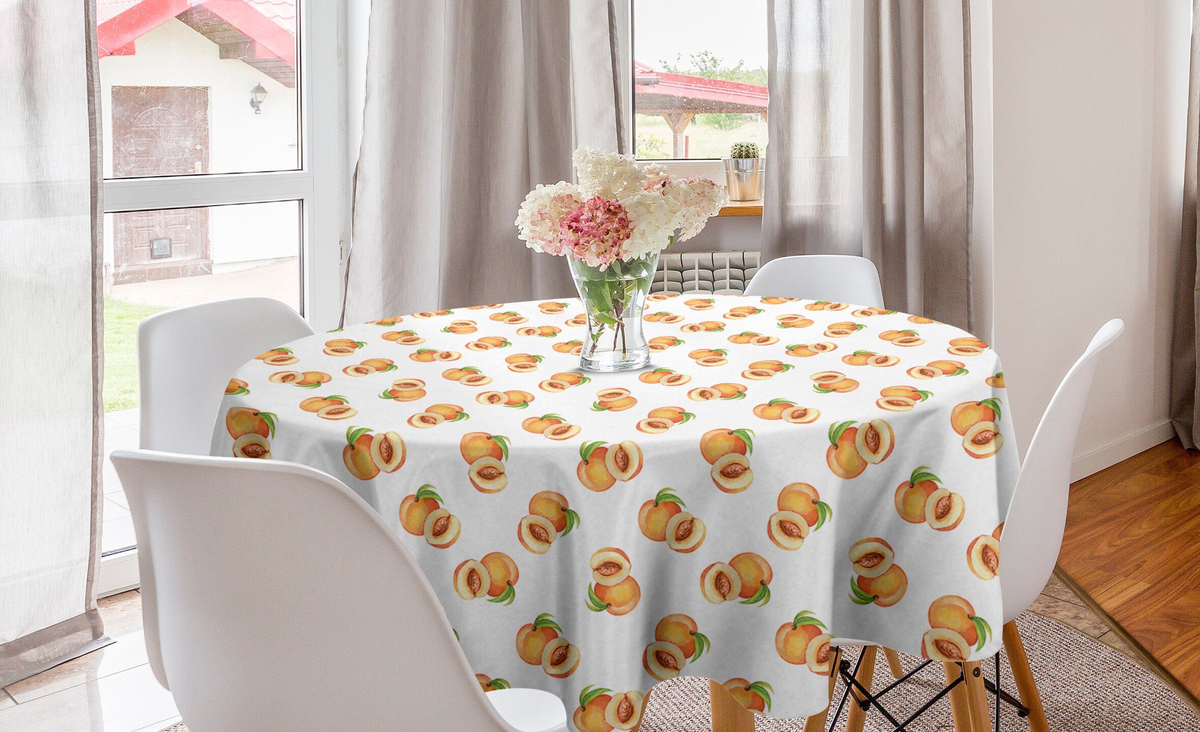 Abakuhaus Tischdecke Kreis Tischdecke Abdeckung für Esszimmer Küche Dekoration, Pfirsich Frisch gepflückte Steinfrüchte