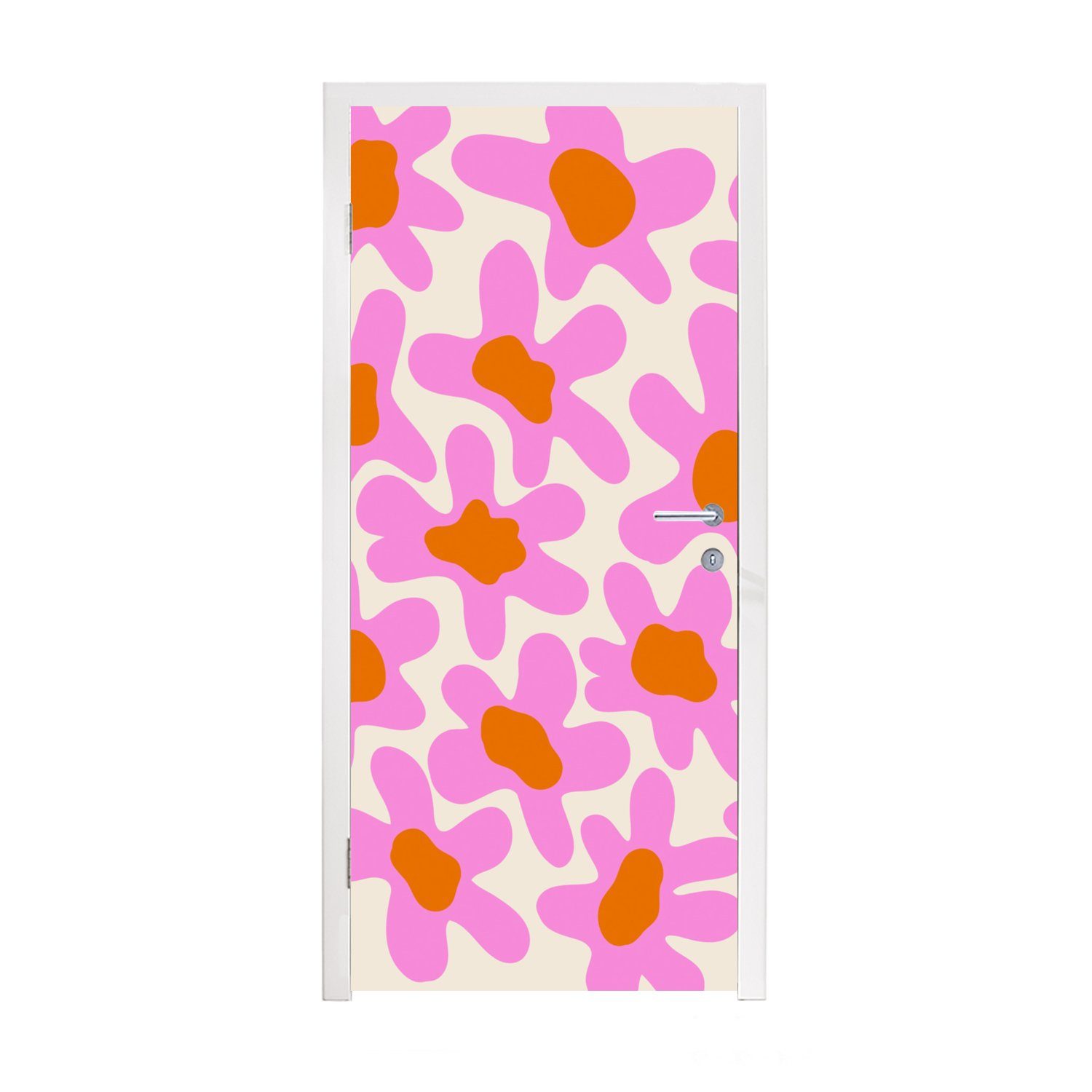 MuchoWow Türtapete Blume - Rosa - Muster, Matt, bedruckt, (1 St), Fototapete für Tür, Türaufkleber, 75x205 cm