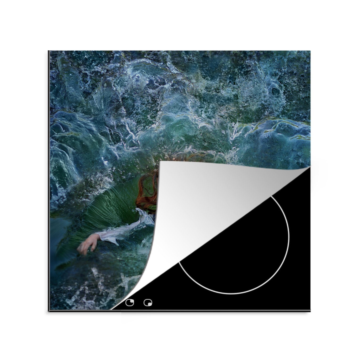 MuchoWow Herdblende-/Abdeckplatte Frau - Wasser - Meer - Kleid, Vinyl, (1 tlg), 78x78 cm, Ceranfeldabdeckung, Arbeitsplatte für küche