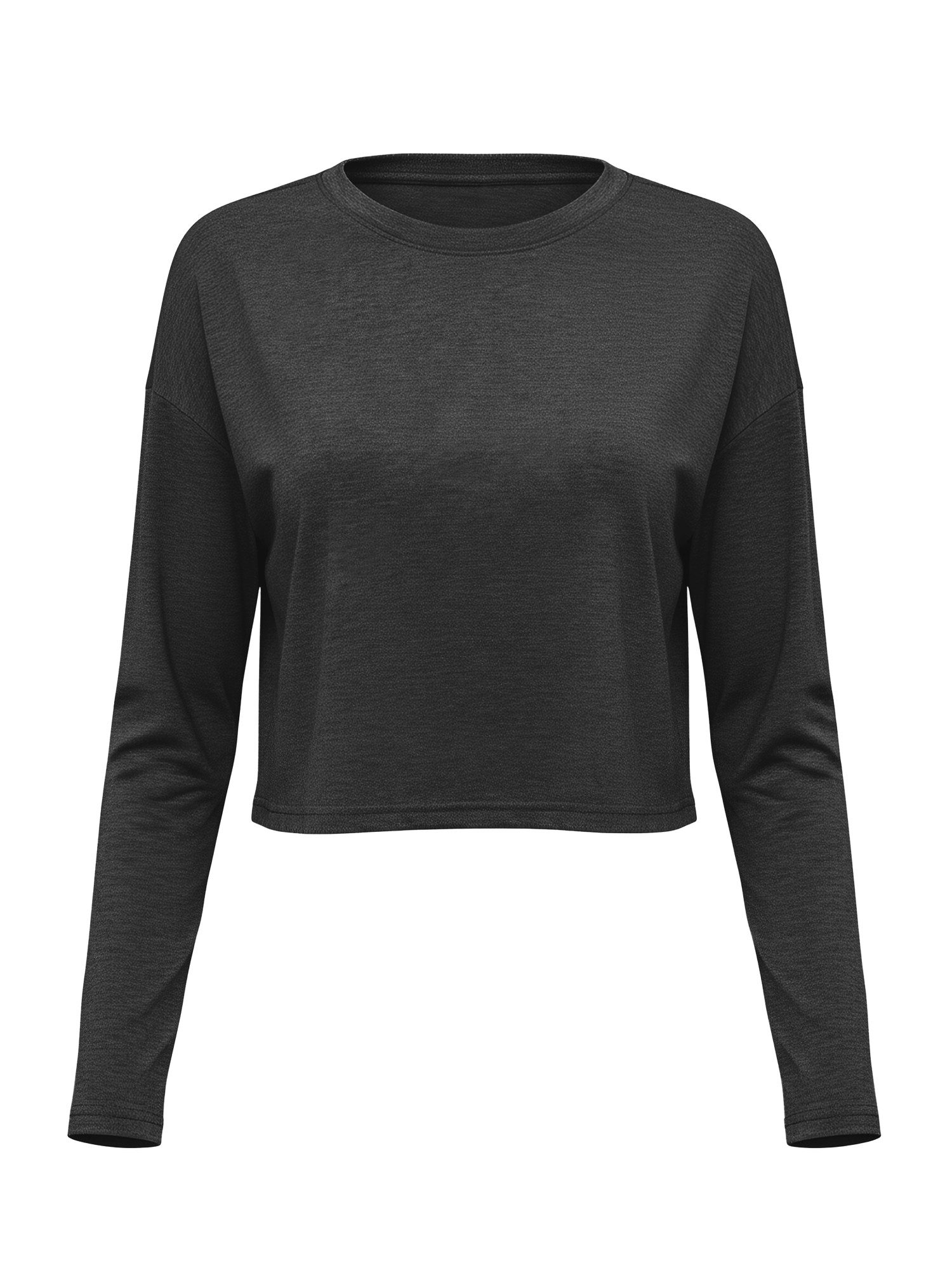 Imily Bela Langarmshirt Damen Cropped Rundhalsausschnitt Loose Fit Basic (Packung, 1-tlg., 1per-Pack) in Unifarbe – Bild 5 von 5