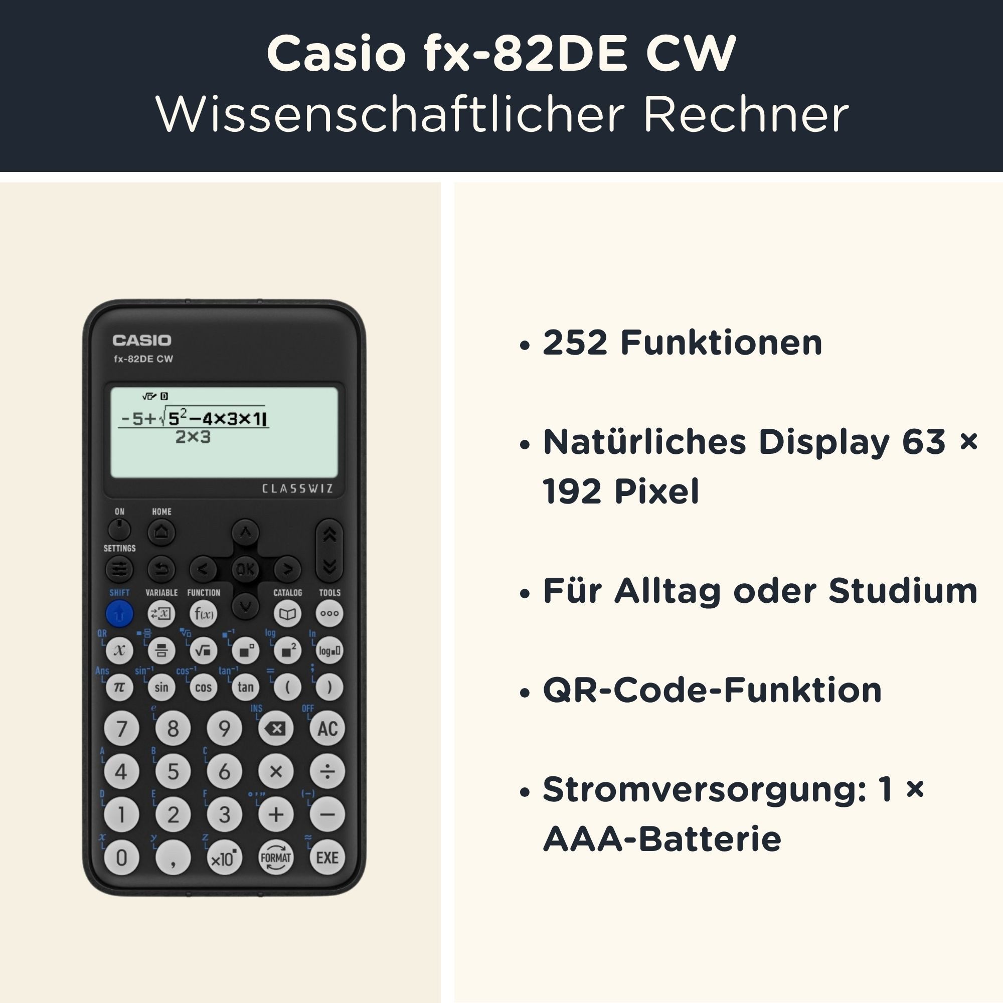 CASIO Taschenrechner fx-82DE CW ClassWiz inkl. WYNGS Schutztasche Blau