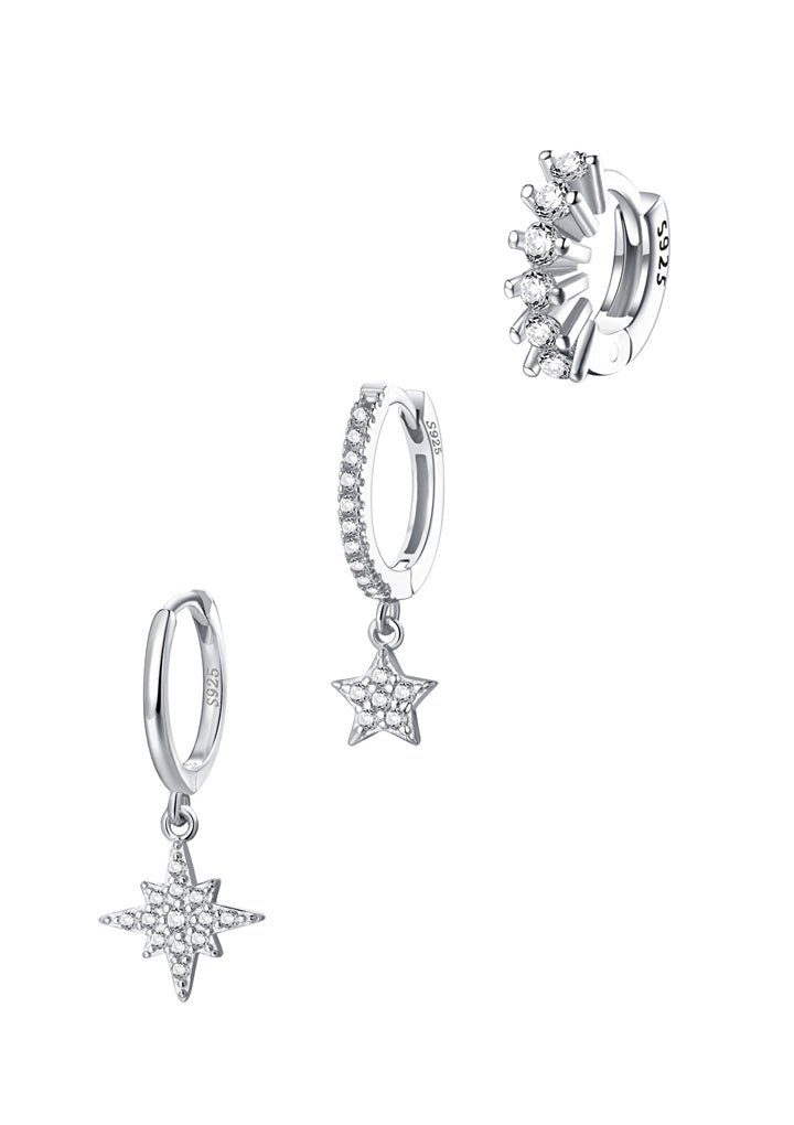 Hey Happiness Ohrring-Set 6er Damen Silber 925 Nord Stern Kristall hängend, günstig online kaufen