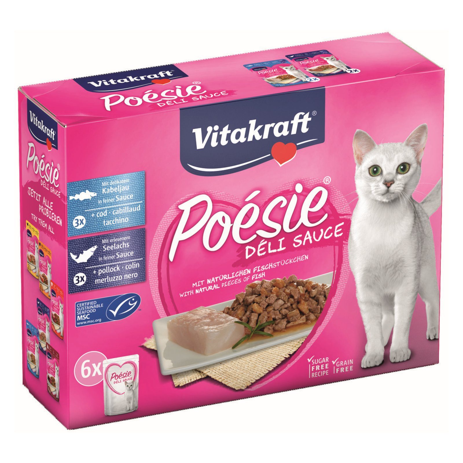 Vitakraft Katzenfutter Poesie DeliSauce, Multipack Fisch, 6 Beutel