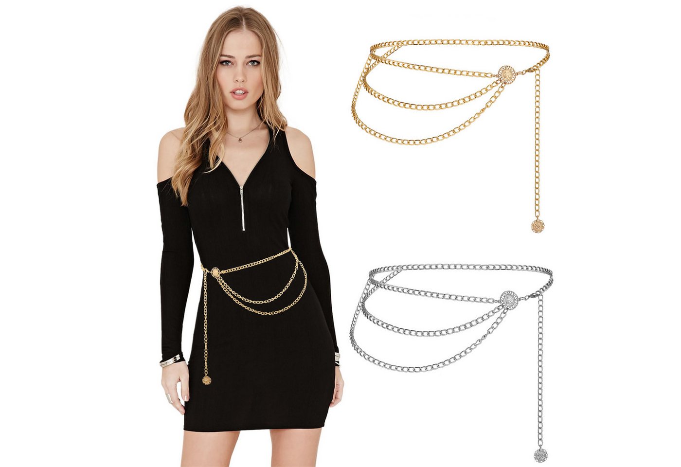 Zaewry Taillengürtel Damen Concho Kettengürtel taillenkette Taille Gürtel Verstellbarer Metall Western Cowgirl Gürtel