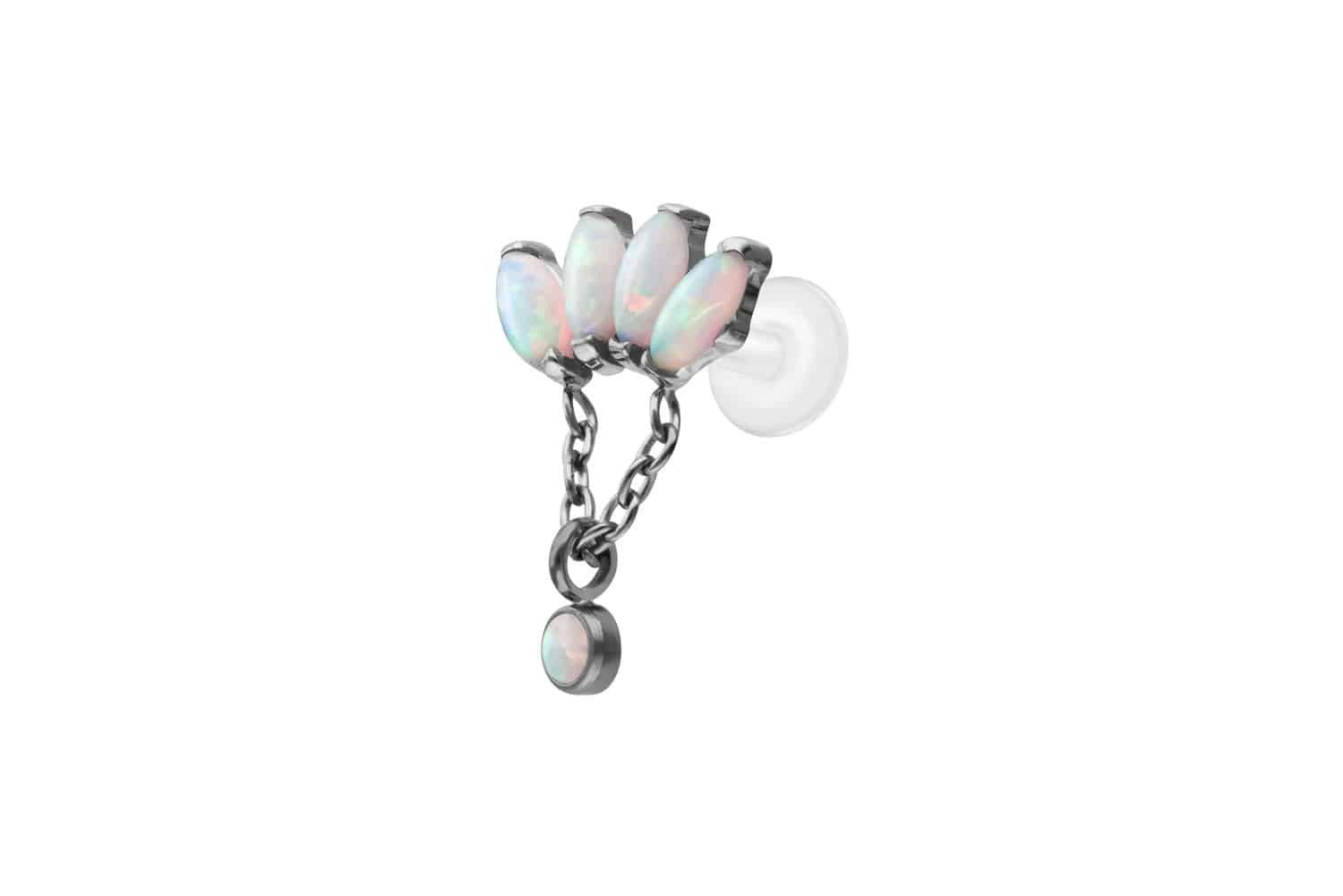 Piercing-Set PTFE Labret mit Innengewinde + Titan-Aufsatz LOTUSBLÜTE + SYNTHETISCHE
