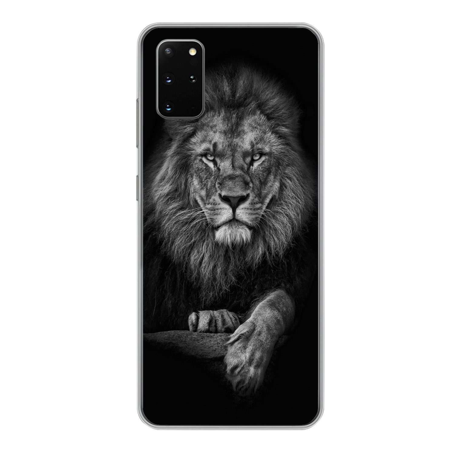 MuchoWow Handyhülle für Samsung Galaxy S20 Plus Löwe - Tiere - Schwarz - Weiß, Phone Case, Silikon, Schutzhülle Dünn