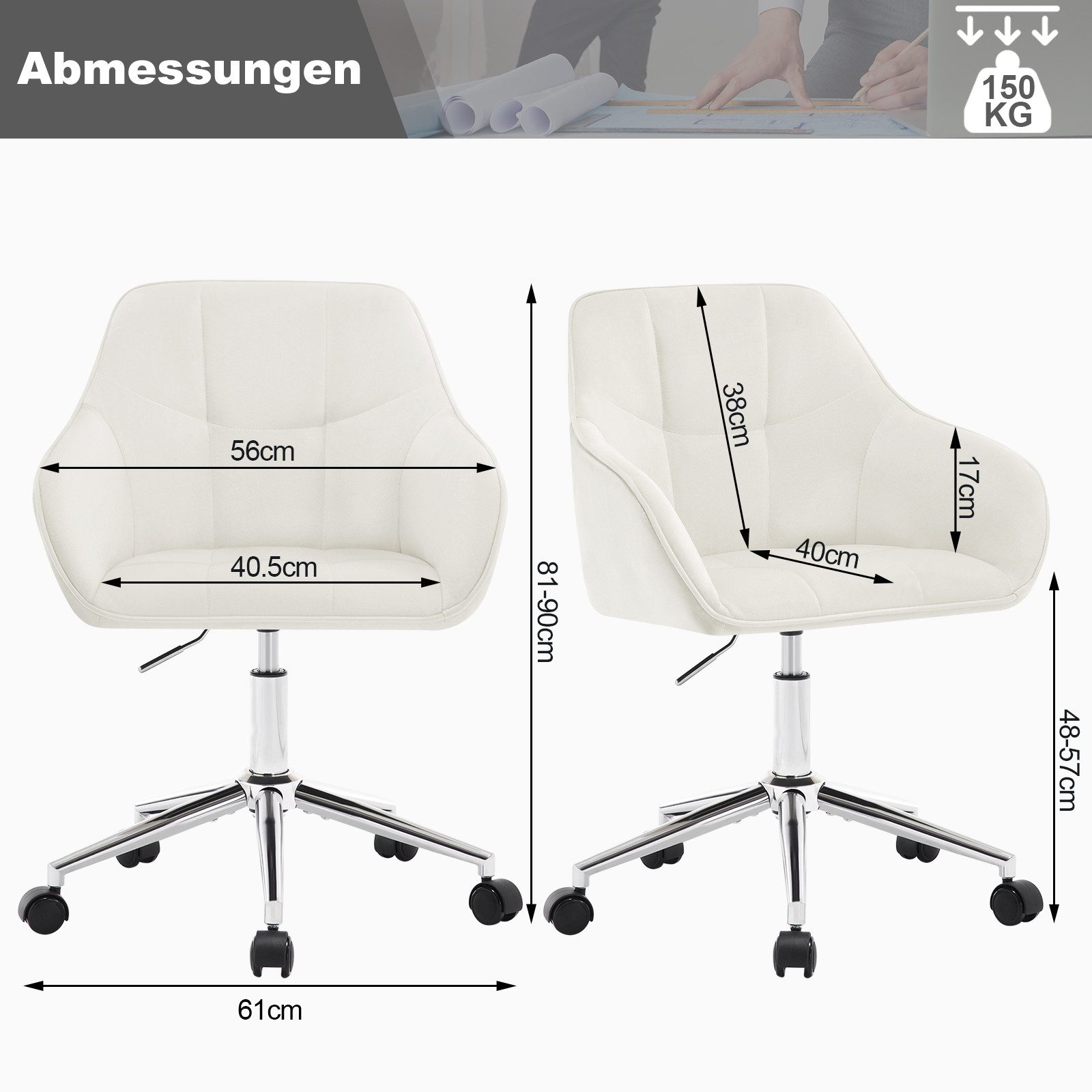 Woltu Bürostuhl (1 St), Homeoffice Stuhl, höhenverstellbar, Samtsitz