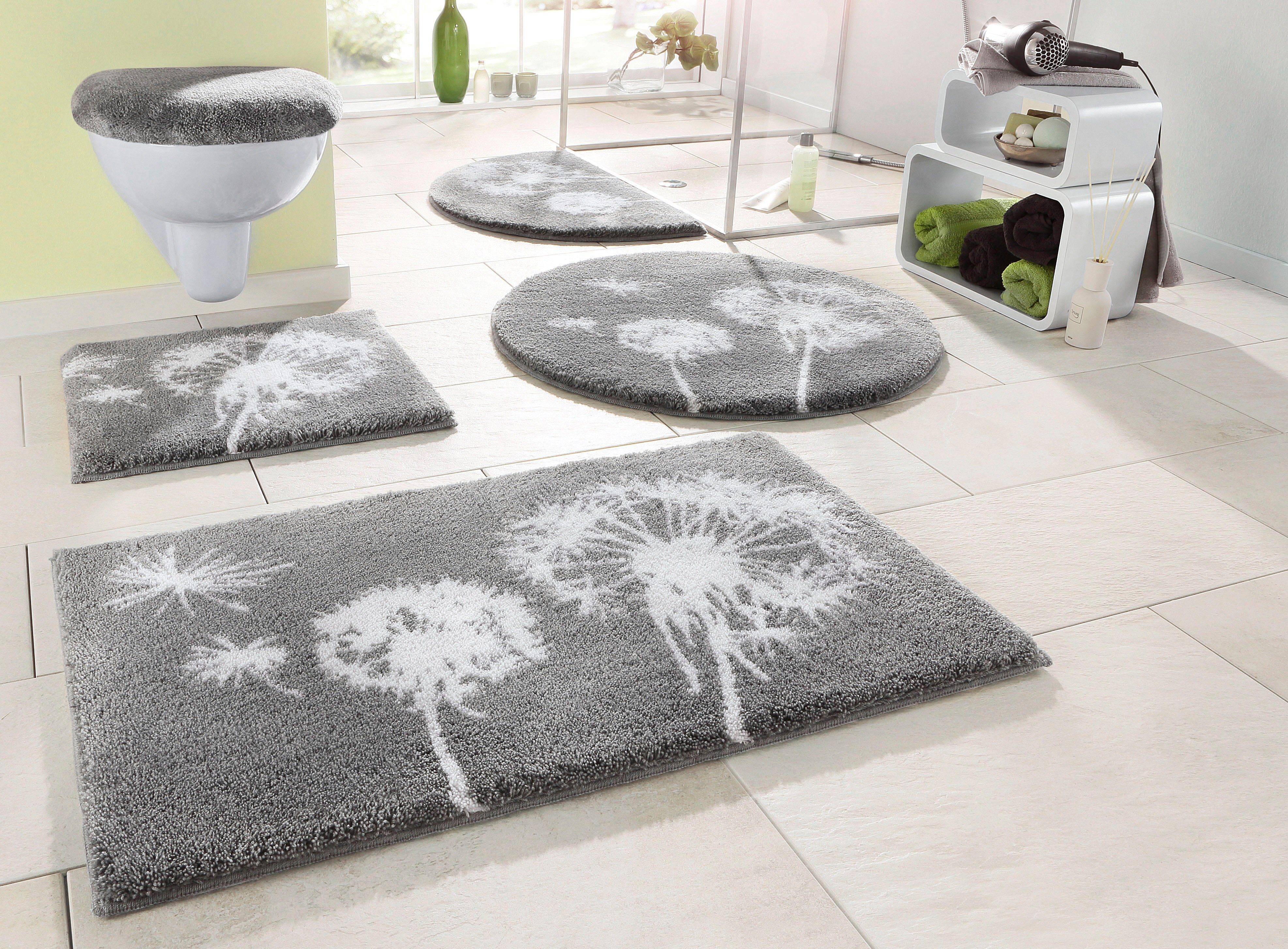 Grund Badematte Pusteblume, Badvorleger, Badezimmer Teppich, sehr weich, Höhe 20 mm, rutschhemmend beschichtet, schnell trocknend, fußbodenheizungsgeeignet, Polyacryl, rechteckig, weiche Haptik, auch als 2-teiliges Set erhältlich, Made in Europe