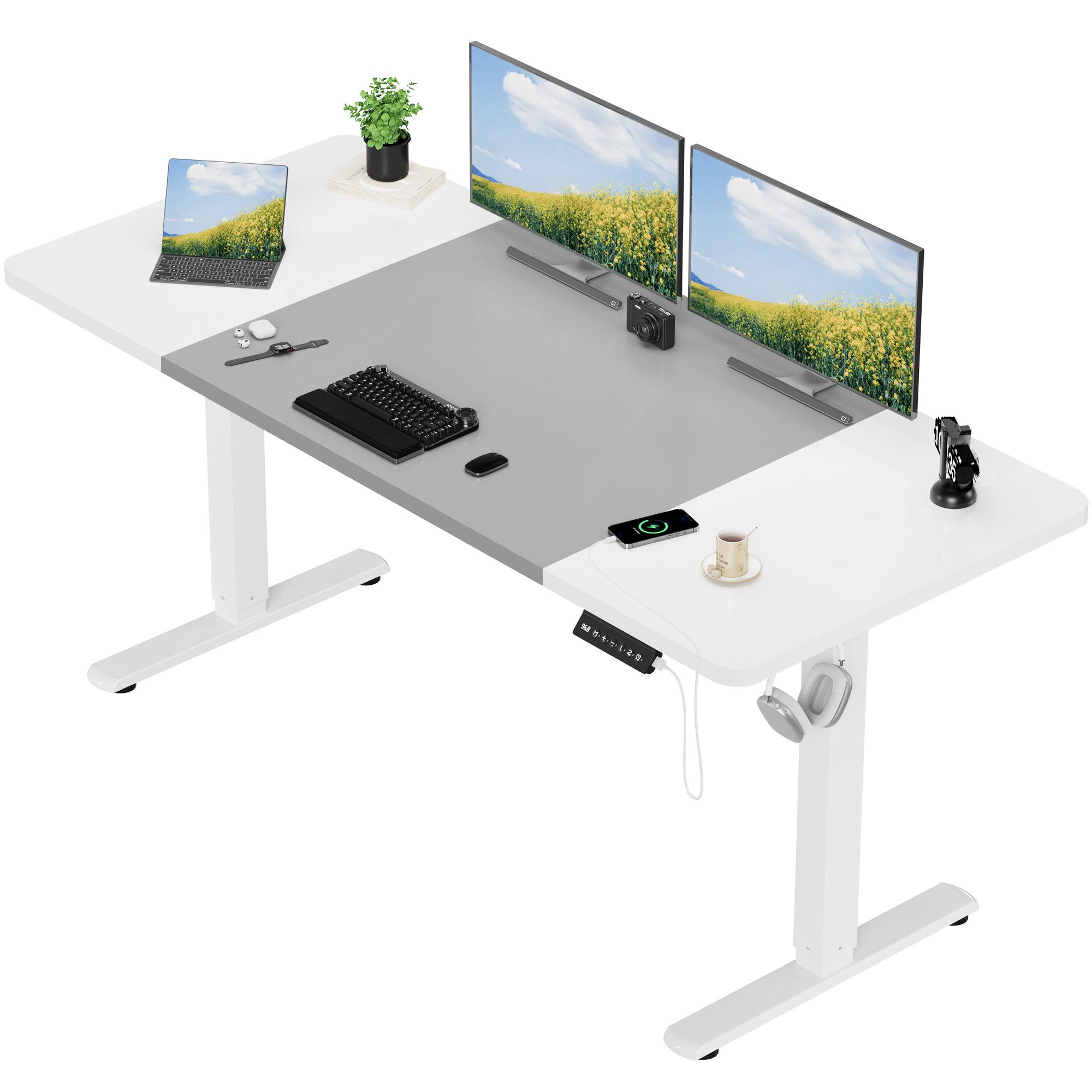 HOMALL Schreibtisch Schreibtisch Höhenverstellbarer mit Gedächtnis und Sitzerinnerung (2-lagige Höhenverstellung mit sitzender Erinnerungsfunktion und USB-Ladeanschluss)