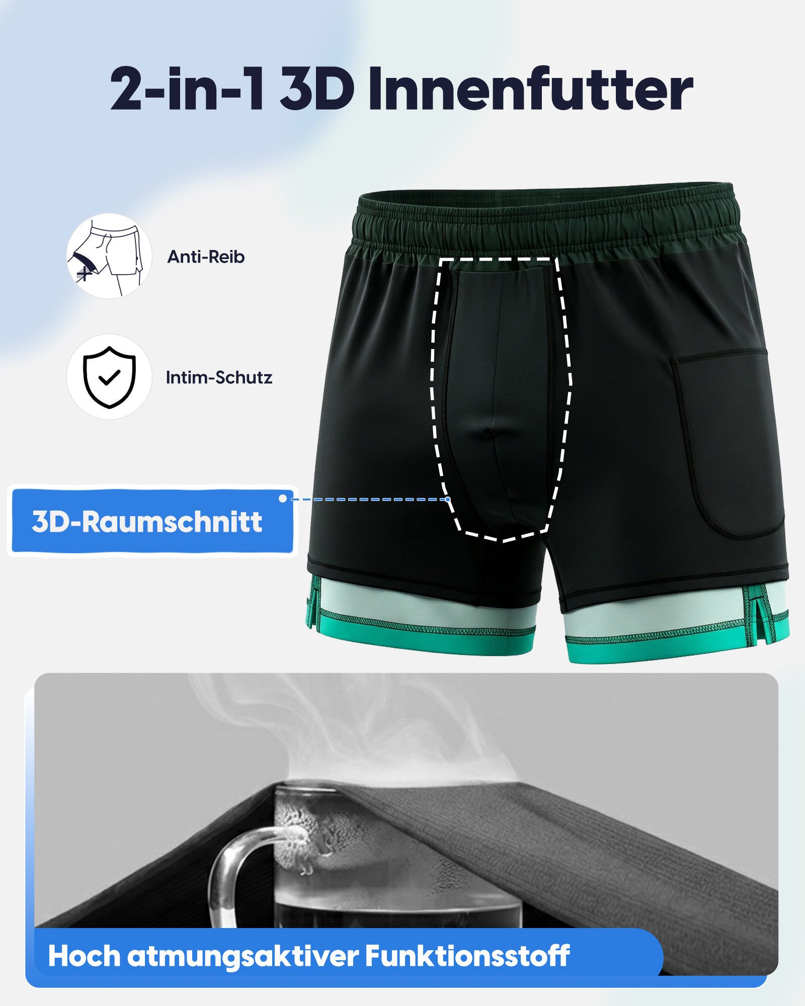 MaaMgic Shorts Herren Elastan kurze Hose 2-in-1 Badehose schnelltrocknend Sporthose (1-tlg) – Bild 4 von 5