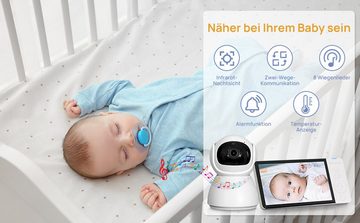 VSIUO Video-Babyphone Babyphone mit Kamera, Video Baby Monitor, Video-Babyphone, Infrarot-Nachtsicht, Temperaturanzeige, Schlaflieder, Zwei-Wege-Audio, Gegensprechfunktion, Smart VOX-Modus, 2-facher Zoom per Fernbedienung, Extra Großer 5-Zoll-LCD-Bildschirm