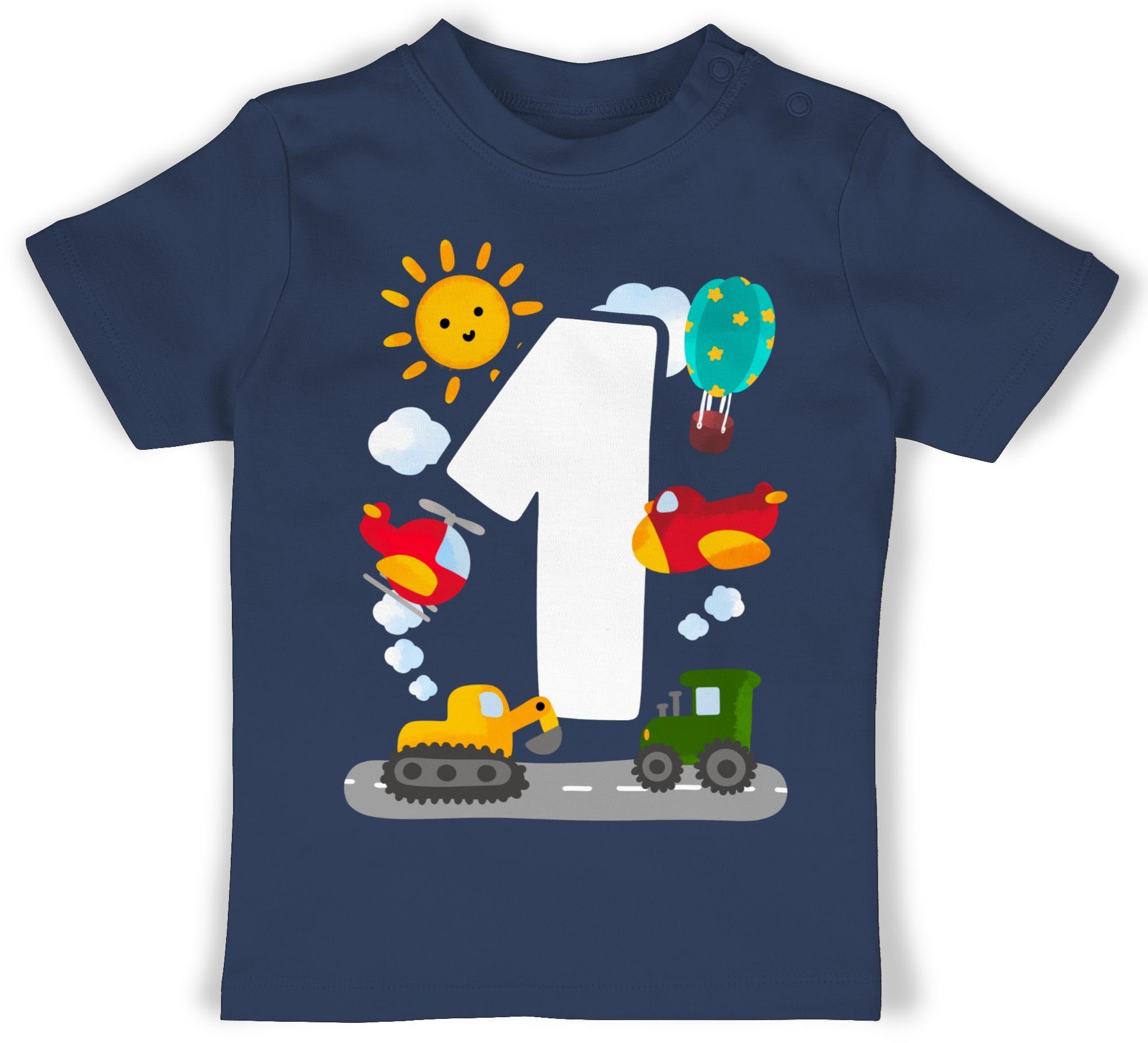 Shirtracer T-Shirt Eins - Aquarell Fahrzeuge 1. Geburtstag 1 Navy Blau