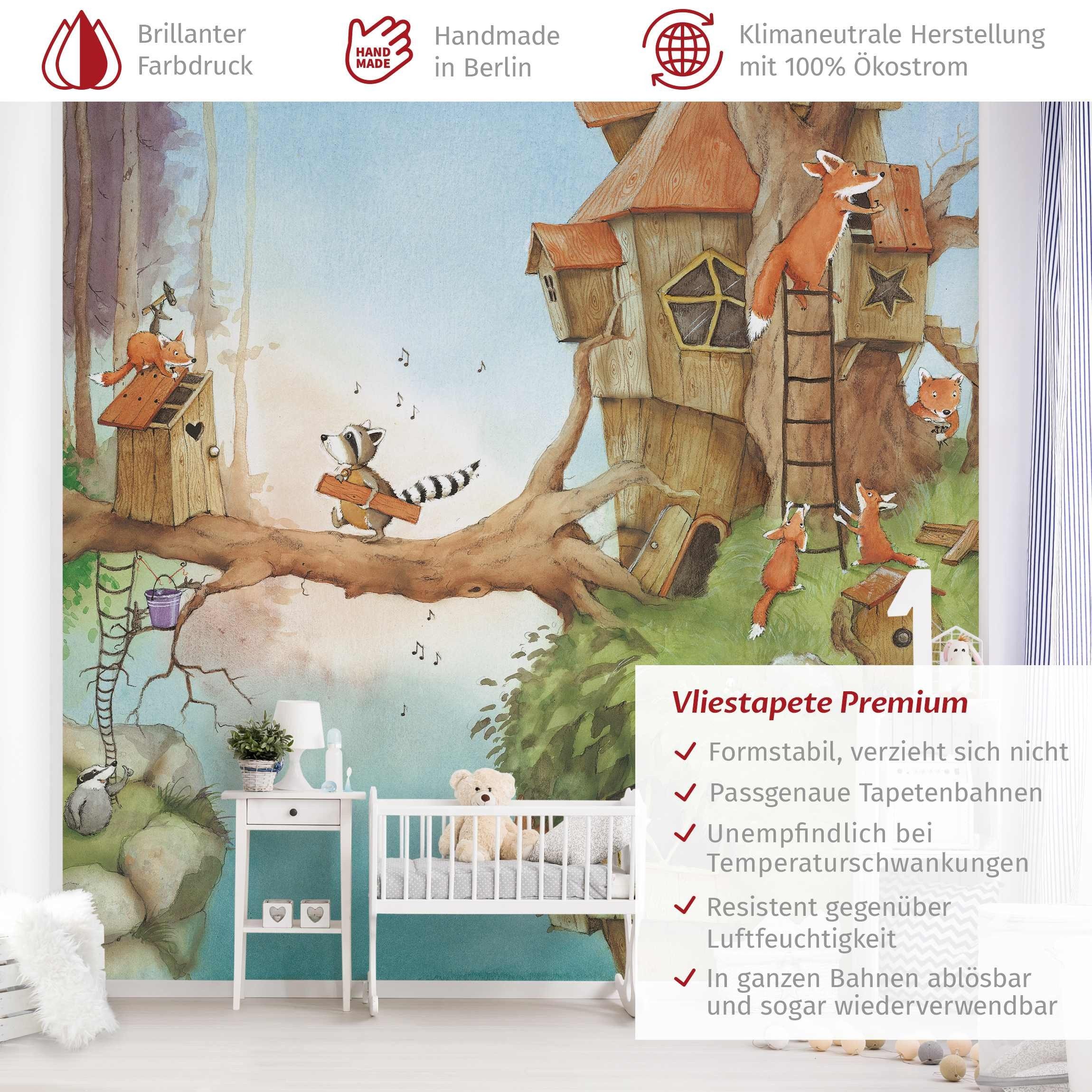 Bilderdepot24 Kindertapete Kinderzimmer Wassili Waschbär Wald günstig online kaufen