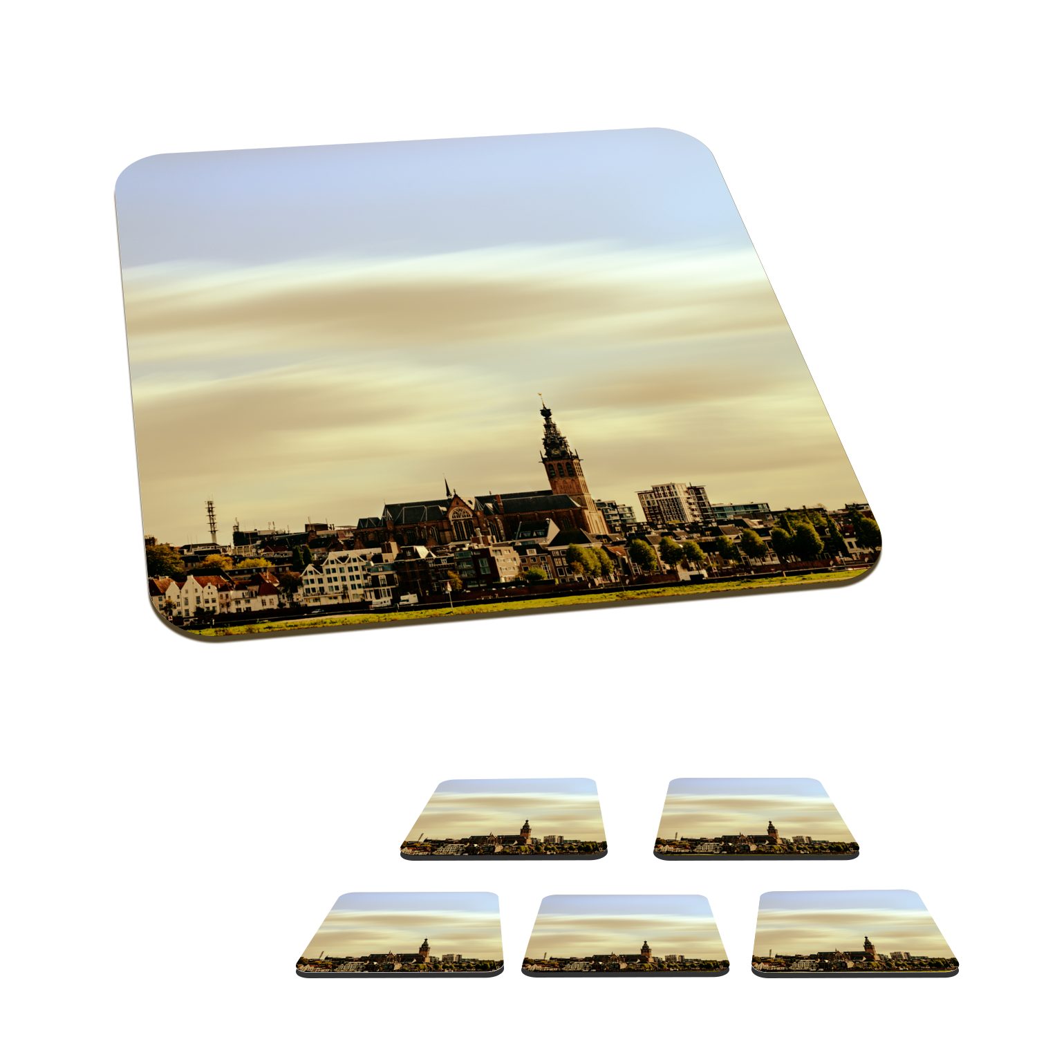MuchoWow Glasuntersetzer Skyline - Nijmegen - Niederlande, Zubehör für Gläser, 6-tlg., Glasuntersetzer, Tischuntersetzer, Korkuntersetzer, Untersetzer, Tasse