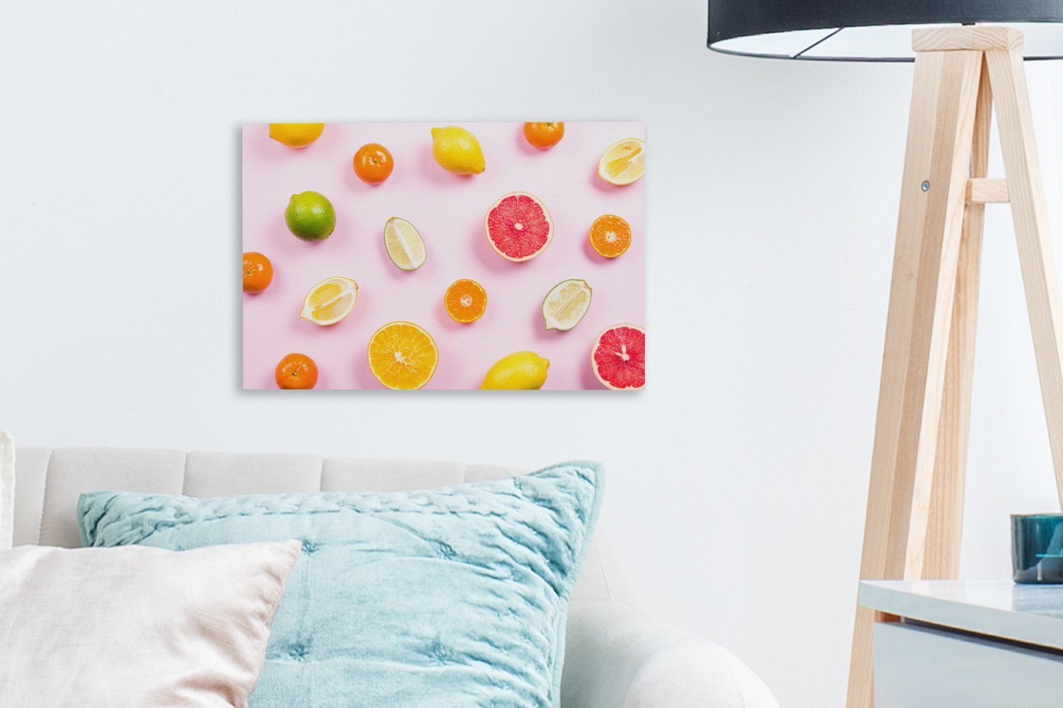 Leinwandbild Zitrone Zitrusfrüchte, - Aufhängefertig, Leinwandbilder, Limette Wandbild (1 St), 30x20 - Wanddeko, cm OneMillionCanvasses®