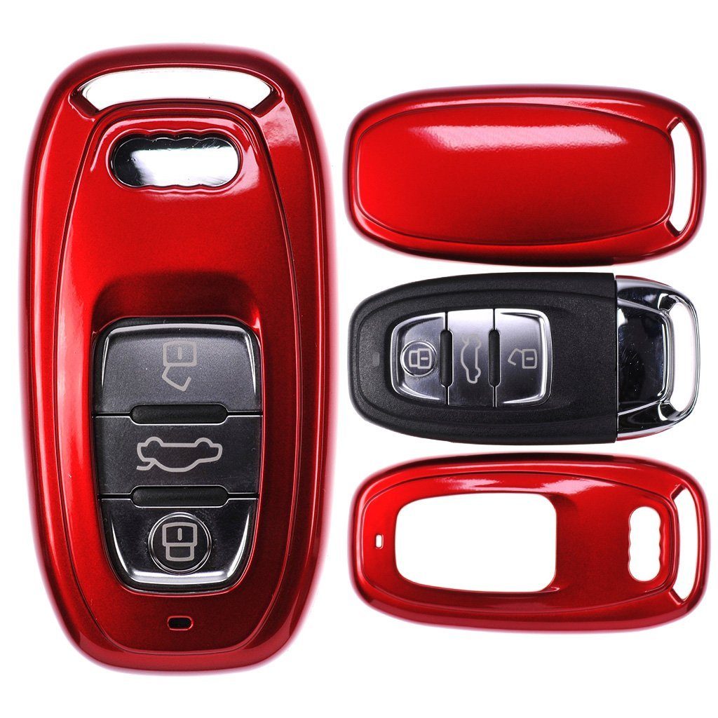 mt-key Schlüsseltasche Autoschlüssel Hardcover Schutzhülle Metallic Rot,  für Audi A5 S5 Q5 A7 A8 A6 S6 A4 S4 KEYLESS SMARTKEY