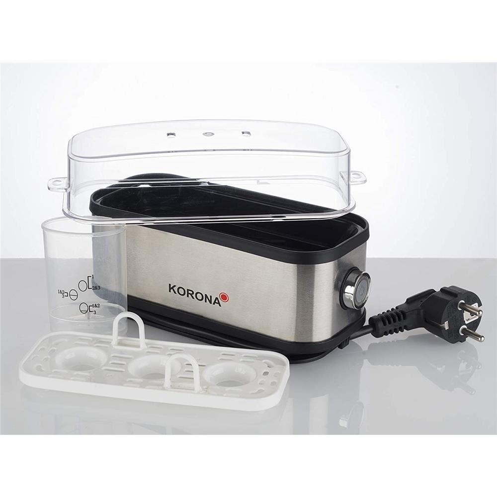 KORONA Eierkocher 25304 für 1 - 3 Eier Edelstahl / silber inkl. Eierhalter, Anzahl Eier: 3 St., 210 W, Edelstahlgehäuse, platzsparend, Messbecher mit Eierstecher