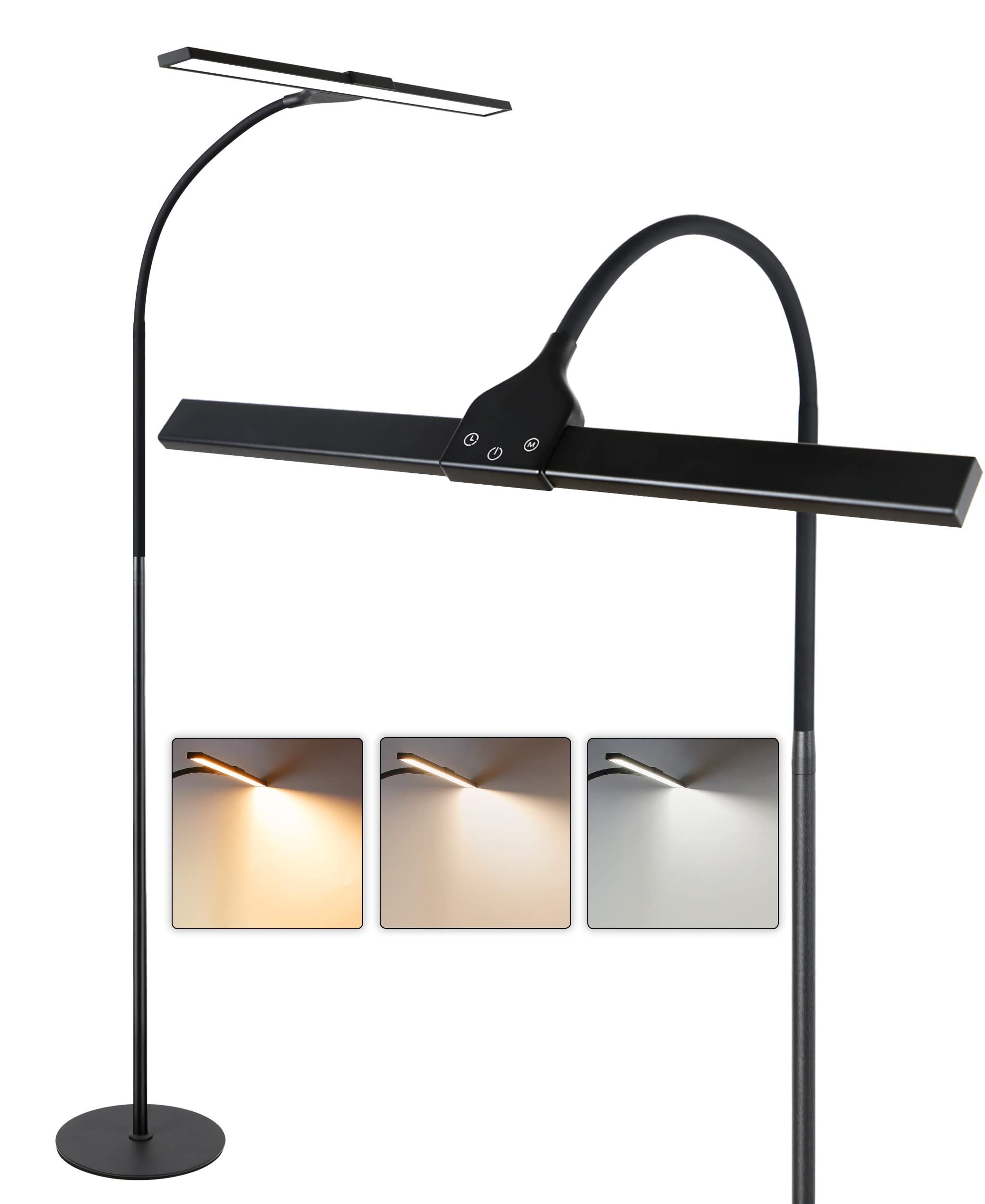 ZMH LED Stehlampe Leselampe fest Deko Timer dimmbar, mit Touch LED Beleuchtung Modern integriert, schwarz Büro