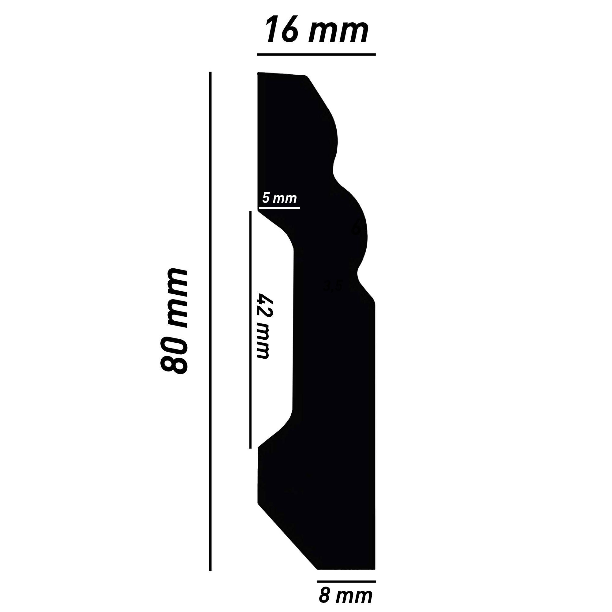 PROVISTON Sockelleiste Berliner Profil, 16 x 80 x 2000 mm, Hamburger Fußleiste Kunststoff