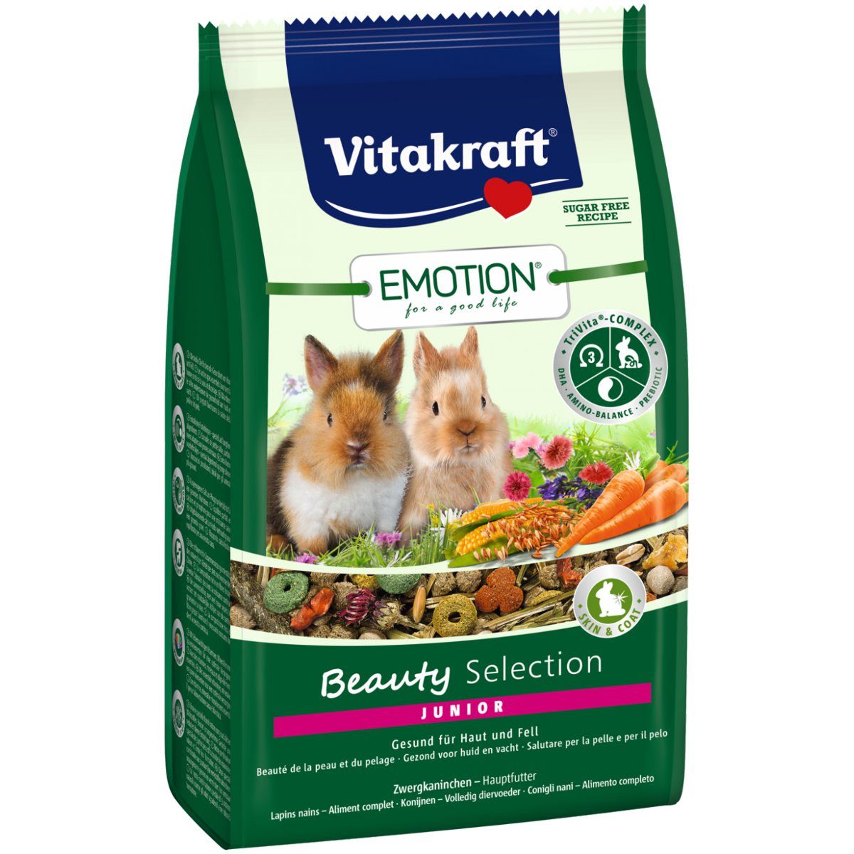 Vitakraft Emotion Beauty Junior, Zwergkaninchenfutter, 600g, Hauptfutter für: junge Zwergkaninchen von Vitakraft