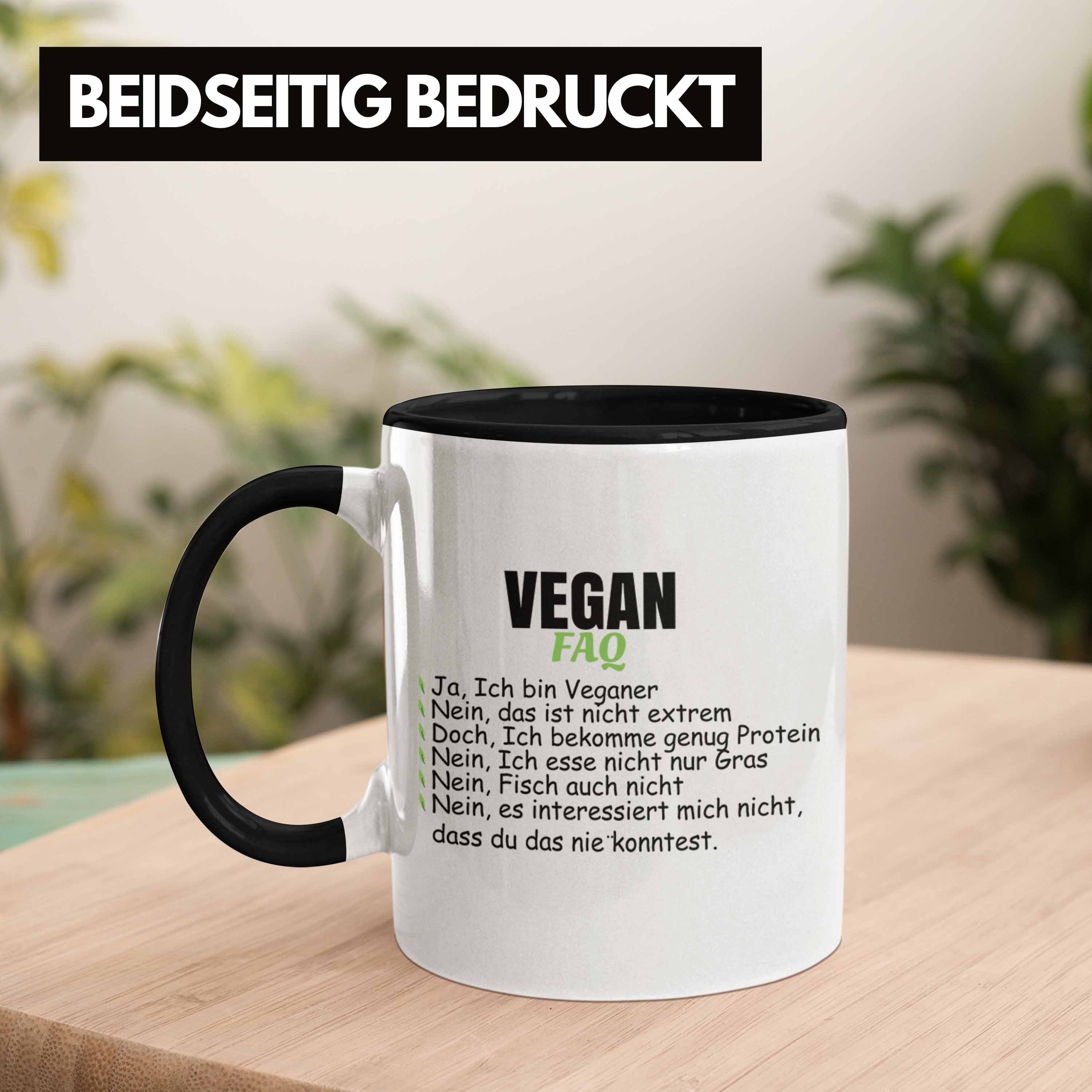 Lustiger Schwarz Trendation Lebensweise Spruch Vegan - Trendation Spruch Tasse Veganer Tasse Geschenk FAQ Vegane Geschenkidee