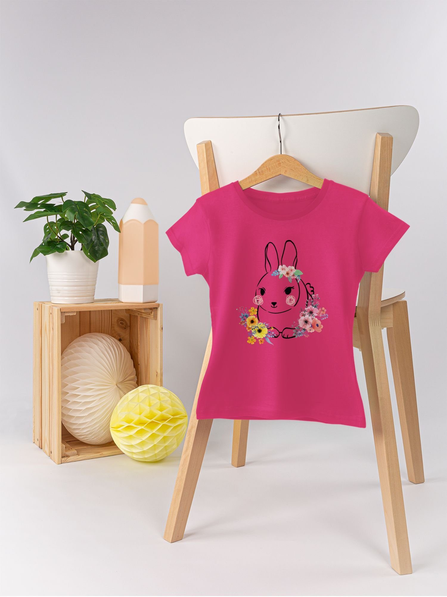 1 Hase Blumen T-Shirt - Shirtracer Ostern Geschenk Fuchsia