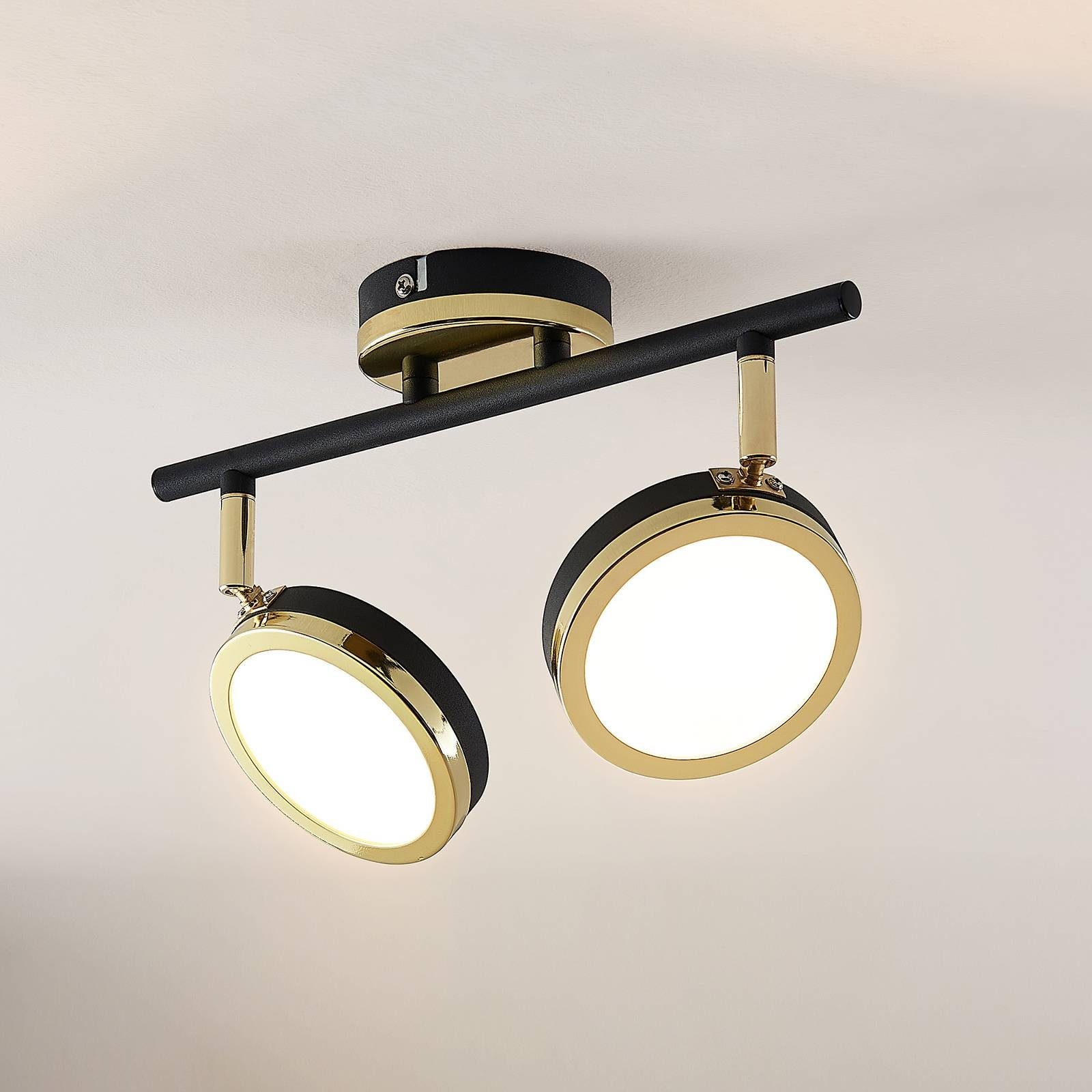 Lindby LED Einbaustrahler Alsani, Leuchtmittel inklusive, warmweiß, Modern, Stahl, Schwarz, gold, 2 flammig, inkl. Leuchtmittel, GX53