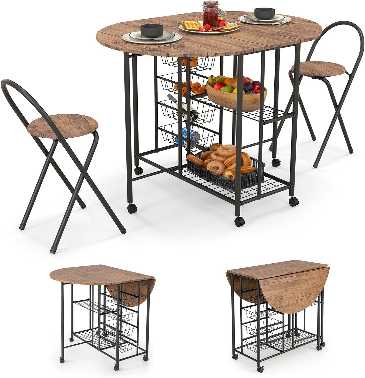 KOMFOTTEU Sitzgruppe Esstisch, (Set, 3tlg), Klapptisch mit 2 Klappstühlen
