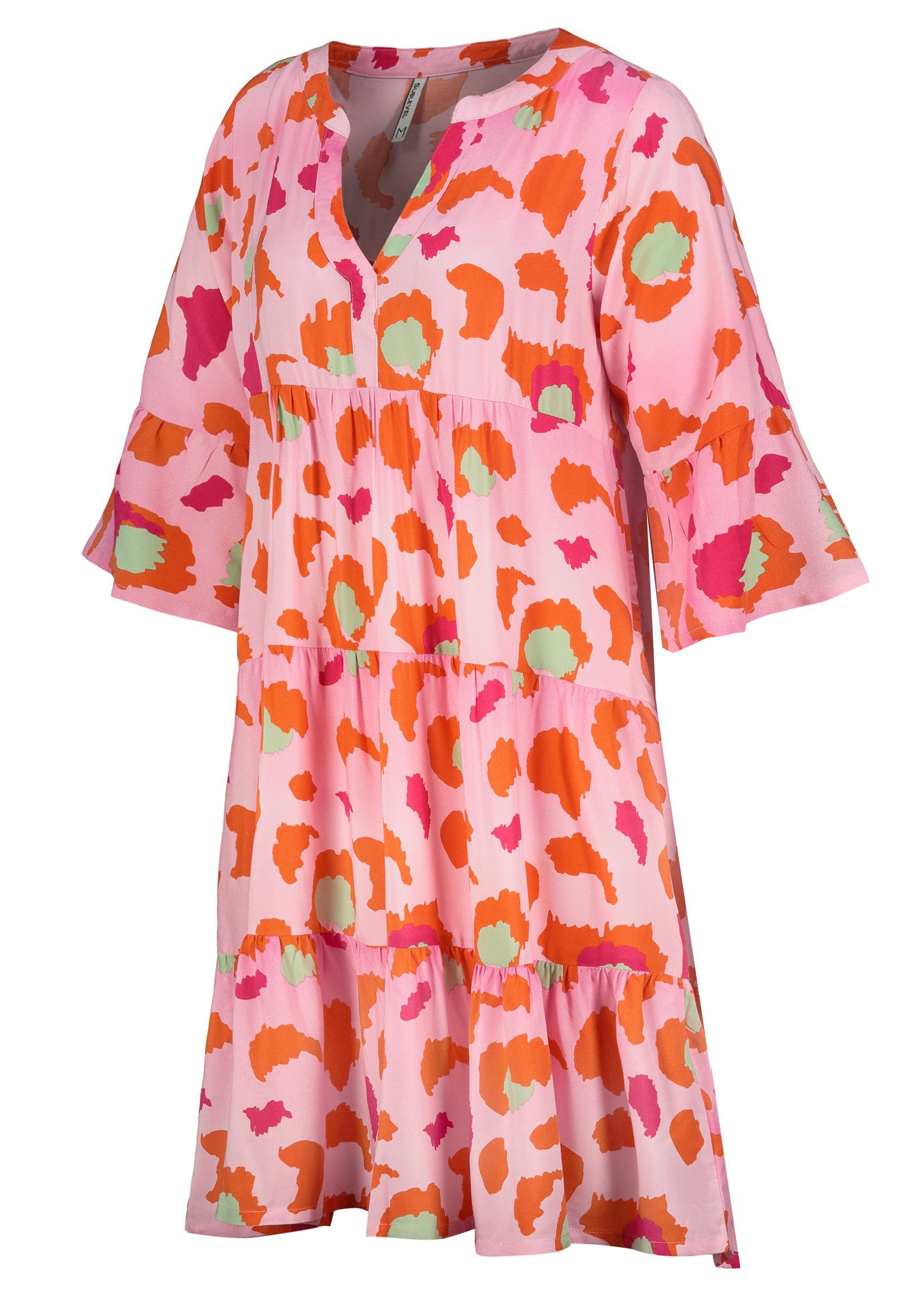 100% MIT Sommerkleid 01 design pink VOLANTS Sublevel middle Strandkleid Damen Viskose SUBLEVEL Strandkleid Kleid
