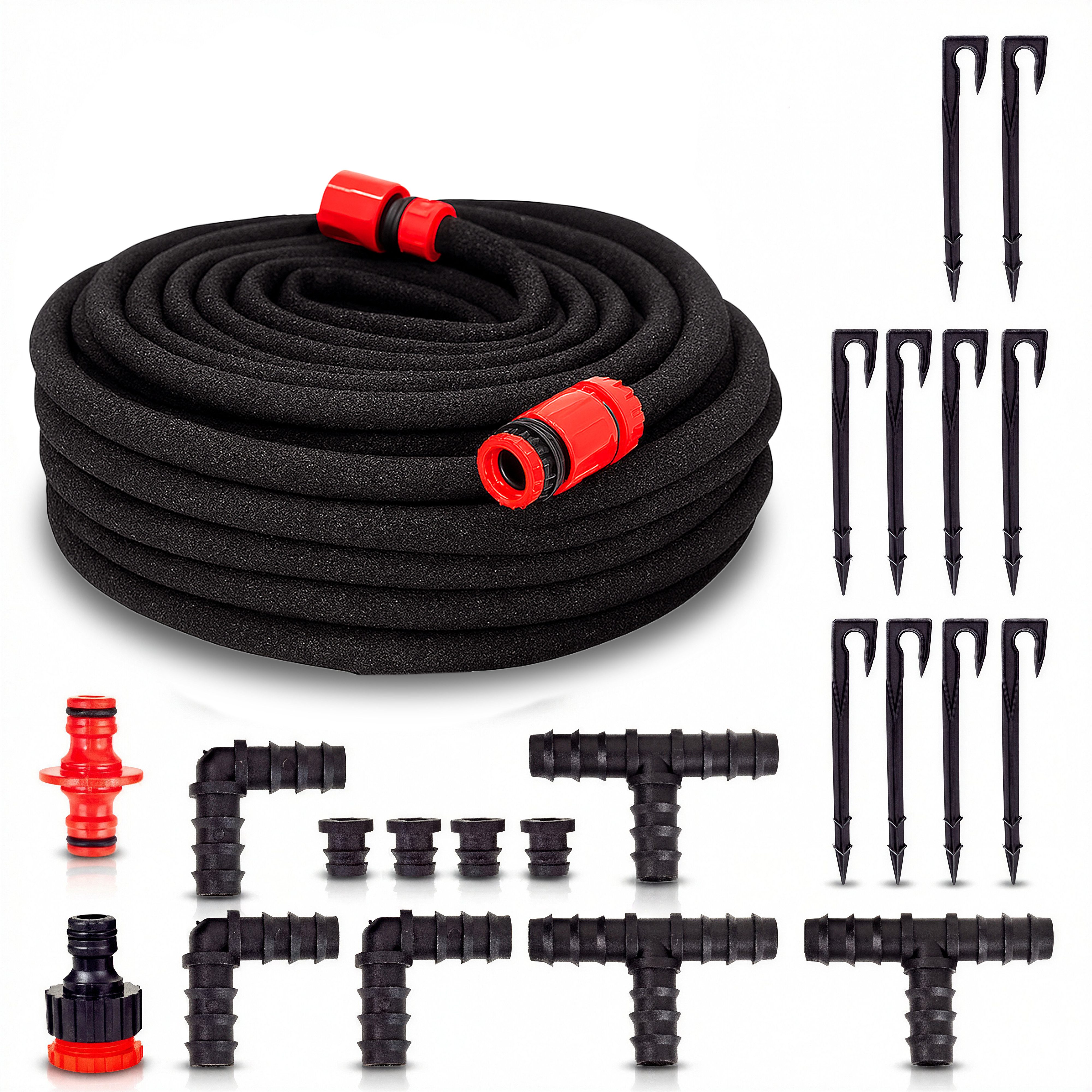 Grafner Bewässerungsschlauch Bewässerungsschlauch Perlschlauch 15m mit Perlfunktion Set, Einsparung bis zu 70%, (1), Adapter von 1/2 Zoll zu 3/4 Zoll