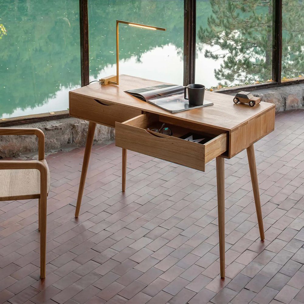 Mobello 110x50x80 Massiver Arbeitstisch Moderner Holztisch, & Bürotisch, Eichenholz cm Computertisch
