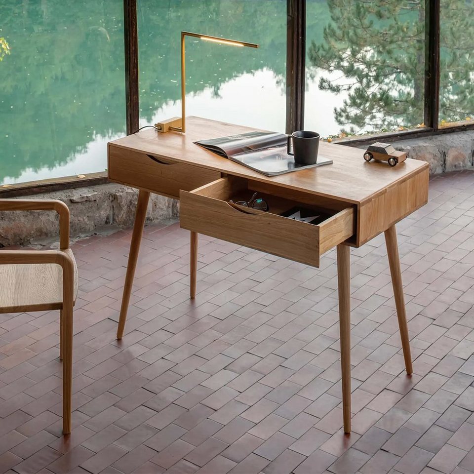 Mobello Arbeitstisch Massiver Eichenholz Bürotisch, Moderner Computertisch  & Holztisch, 110x50x80 cm