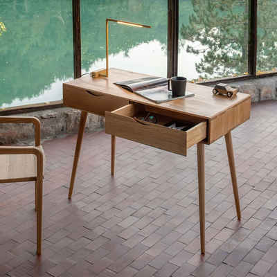 Mobello Arbeitstisch Massiver Eichenholz Bürotisch, Moderner Computertisch & Holztisch, 110x50x80 cm
