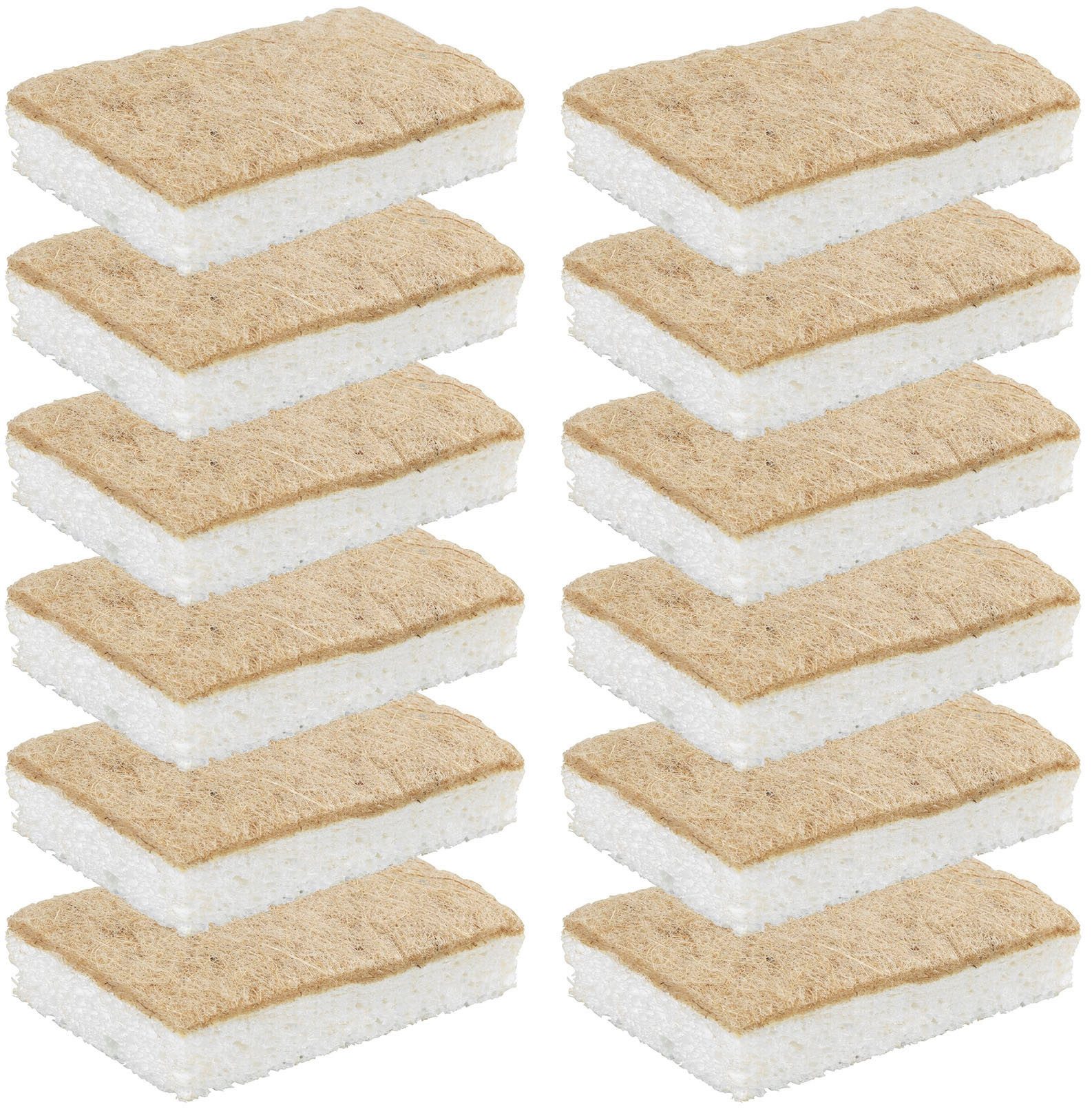 WENKO Geschirrschwamm Modell Coco, 12er Set, mit Naturfasern, 2-seitig, waschbar bis 40 °C
