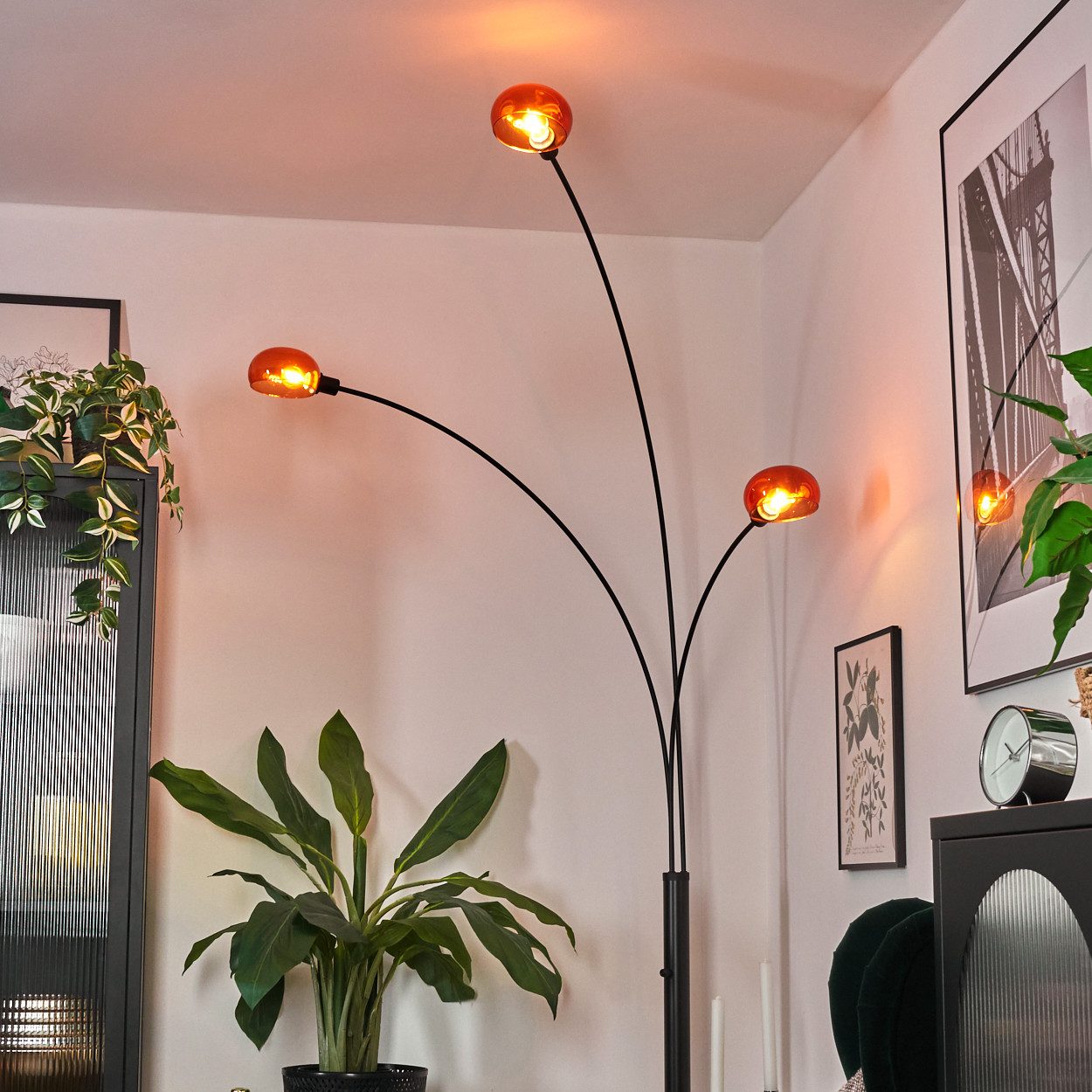 hofstein Stehlampe Stehlampe aus Metall in Schwarz/Orange im Retro/Vintage-Design, verstellbare Stehleuchte mit Marmorfuß und Schalter am Gehäuse, E14