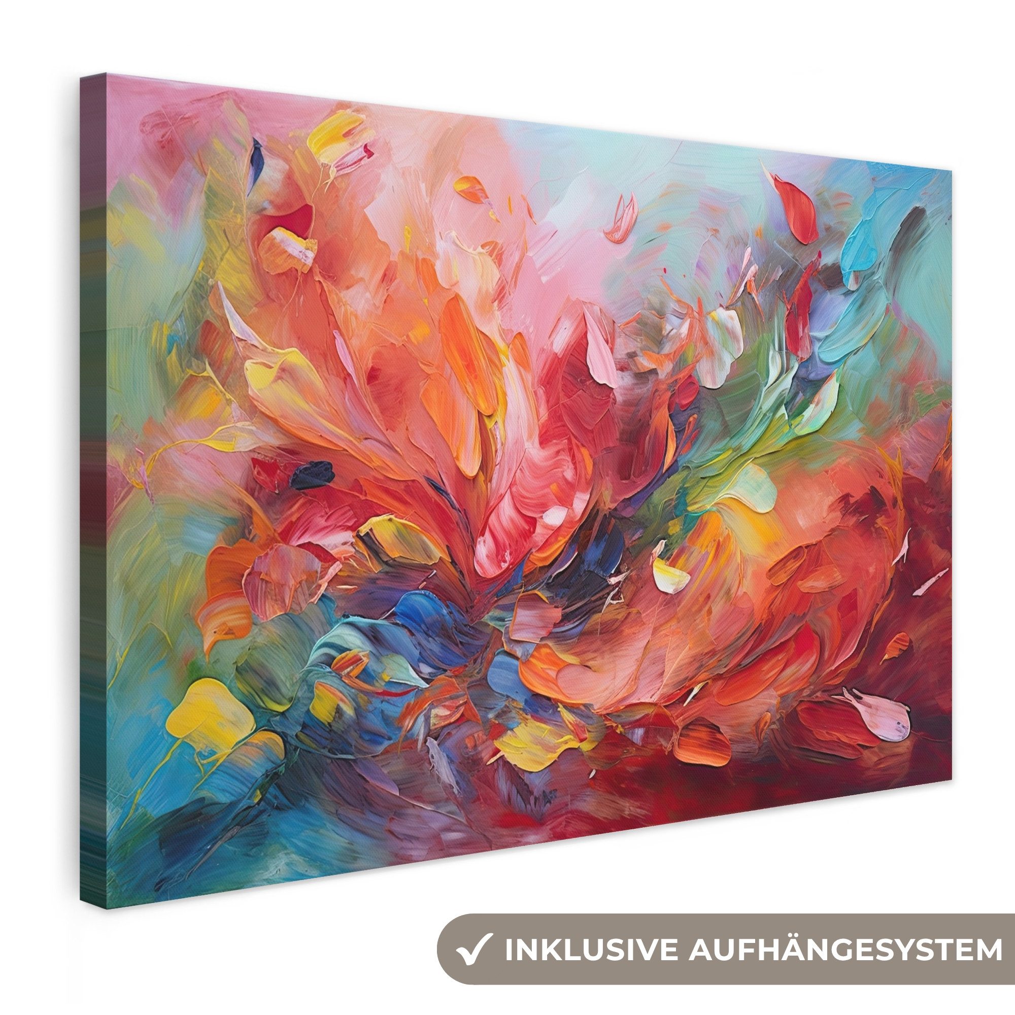 OneMillionCanvasses® Leinwandbild Ölfarbenoptik - Kunst - Abstrakt - Farbenfroh, Fotodruck (1 St), Wandbilder Wohnzimmer Schlafzimmer 90x60 cm