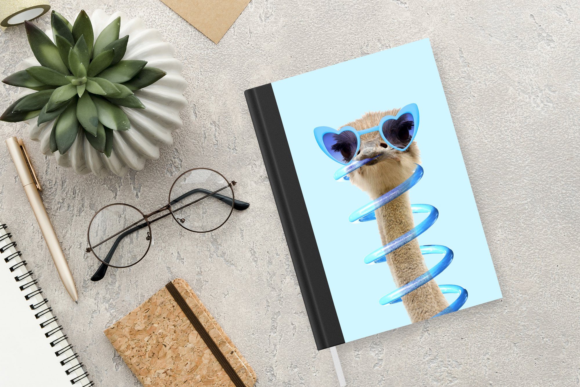Blau Sonnenbrille - MuchoWow 98 Notizbuch Haushaltsbuch Merkzettel, Seiten, Journal, - Tagebuch, A5, Notizheft, - Strauß Tiere,