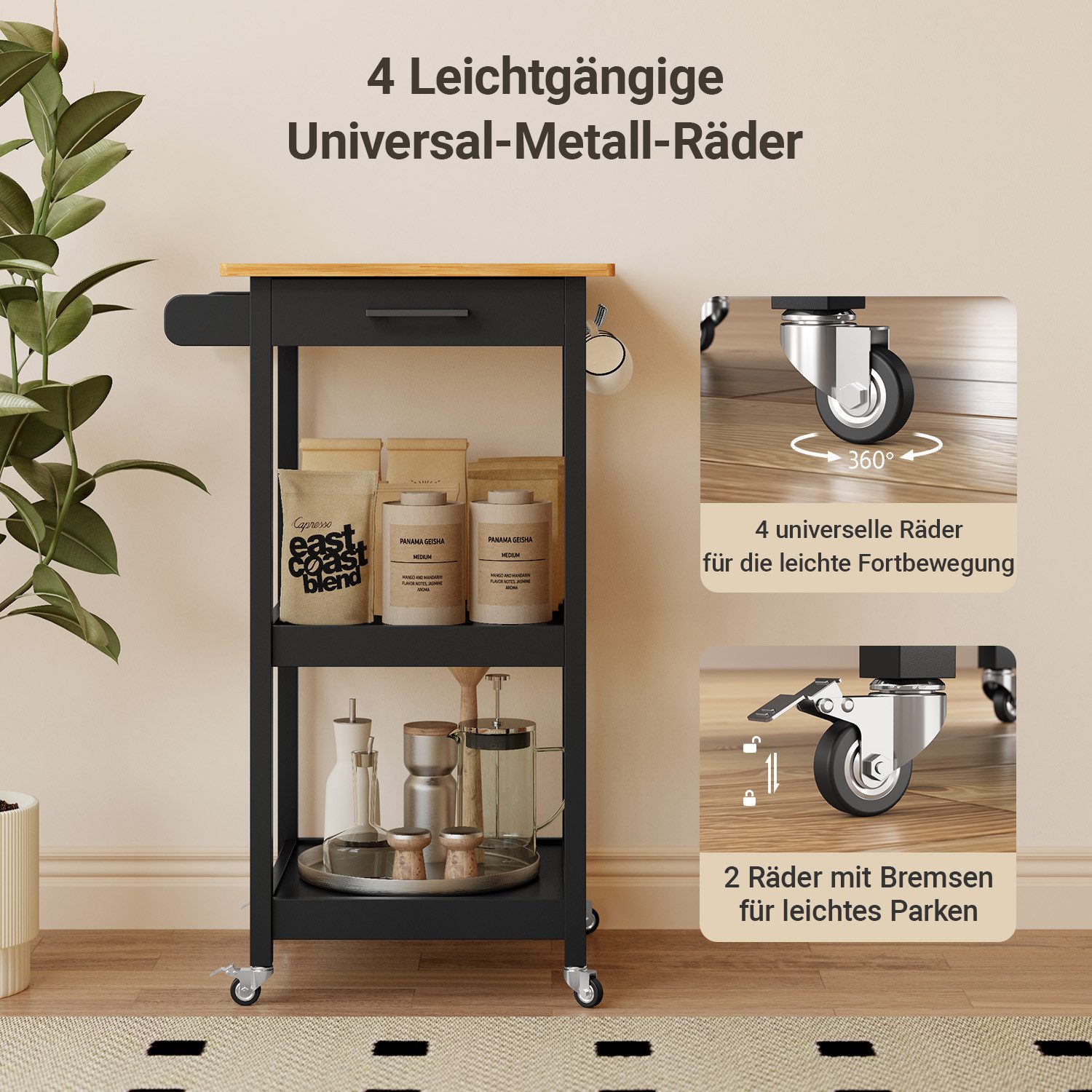 Bealife Küchenwagen auf Rollen mit Schublade, günstig online kaufen