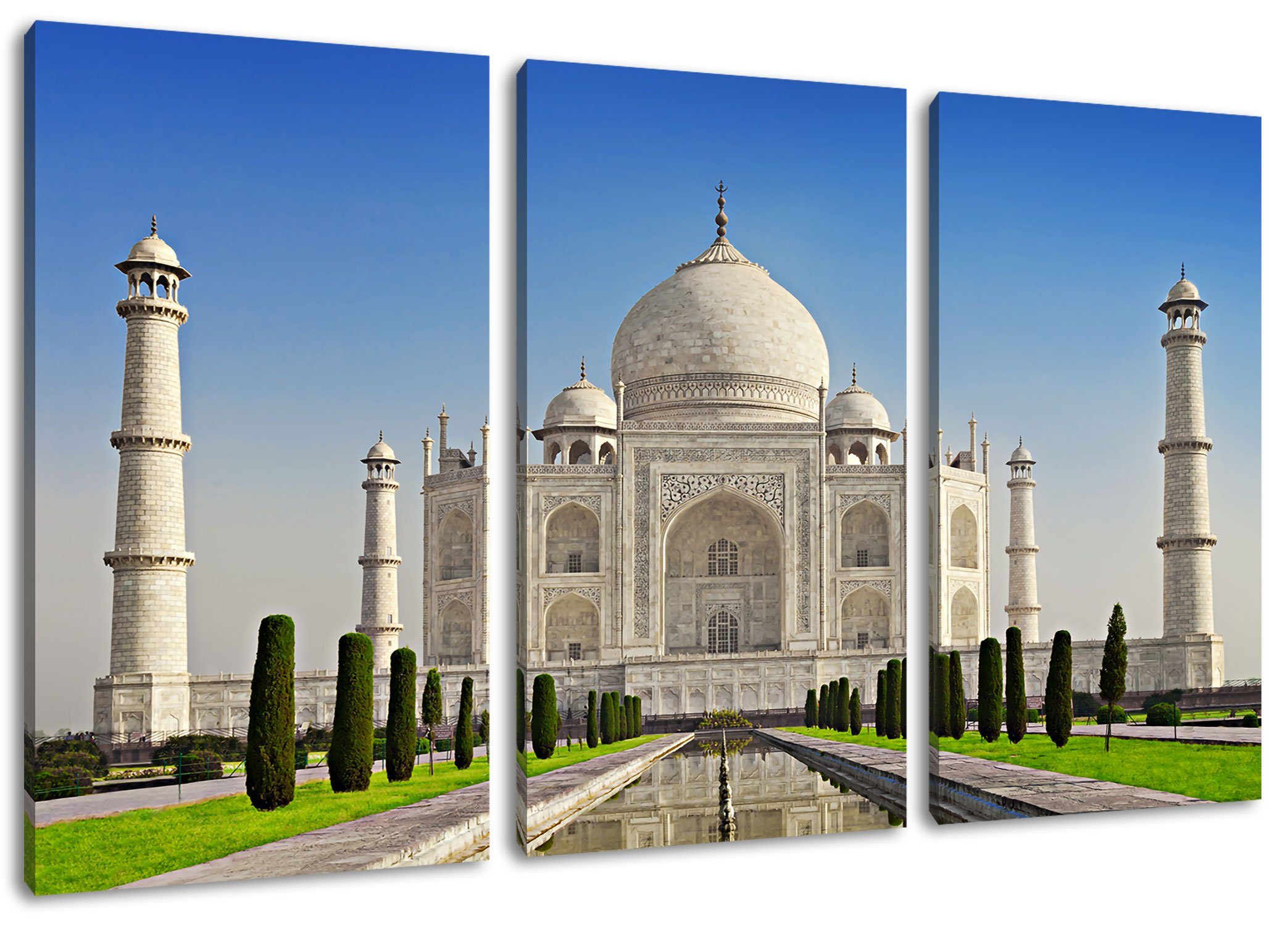 fertig Pixxprint bespannt, Leinwandbild Mahal, (1 Taj Mahal Gewaltiger Zackenaufhänger Leinwandbild 3Teiler St), Taj Gewaltiger inkl. (120x80cm)