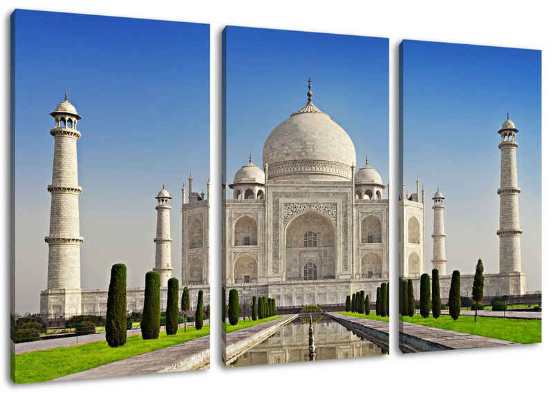 Pixxprint Leinwandbild Gewaltiger Taj Mahal, Gewaltiger Taj Mahal 3Teiler (120x80cm) (1 St), Leinwandbild fertig bespannt, inkl. Zackenaufhänger