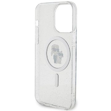 KARL LAGERFELD Handyhülle Case iPhone 15 Pro Max MagSafe Katze Glitter transparent 6,7 Zoll, Kantenschutz