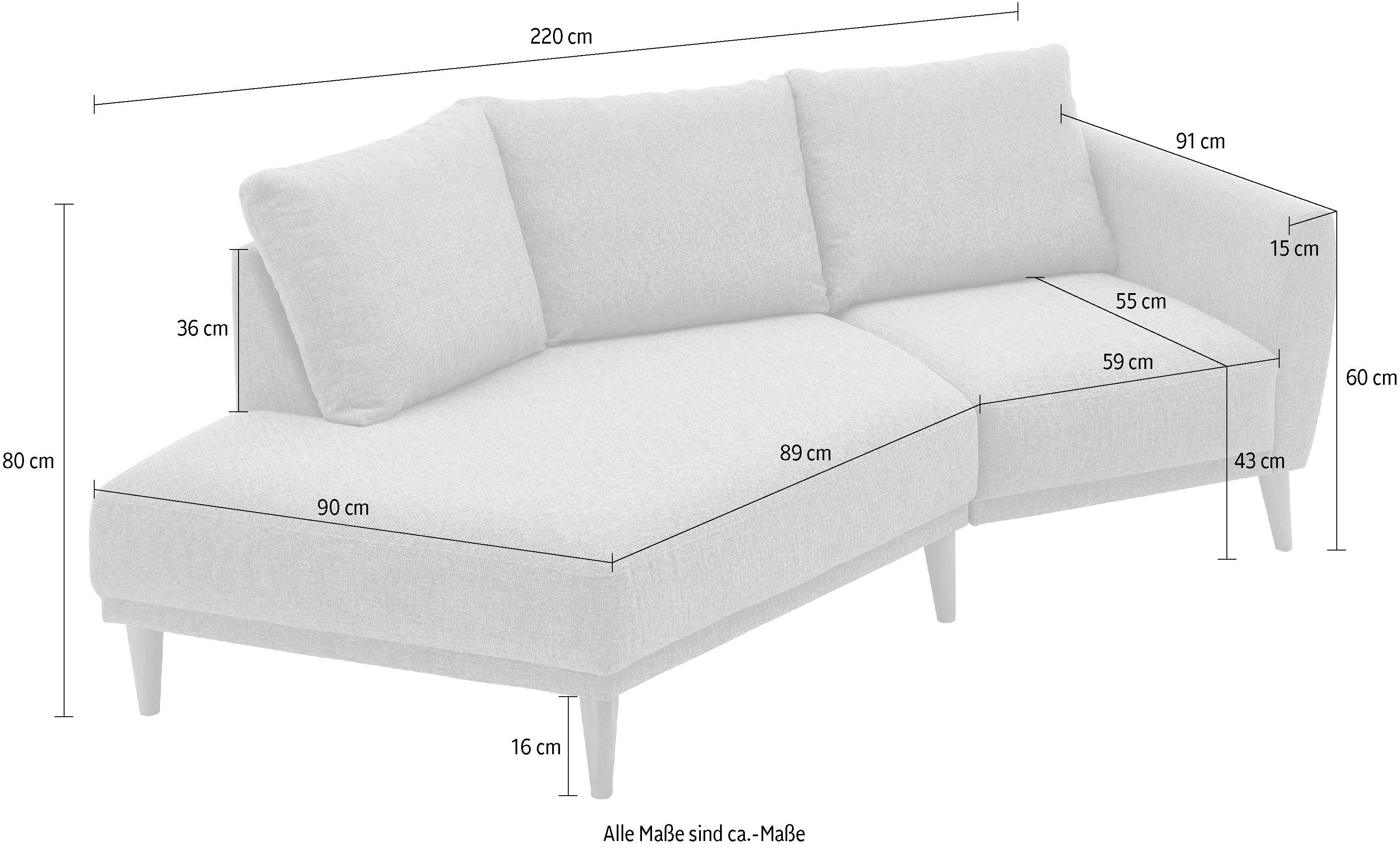 ATLANTIC home collection 2,5-Sitzer Elvis, Polsterecke mit offenem Ende im skandinavischen Stil, Massivholzfüße
