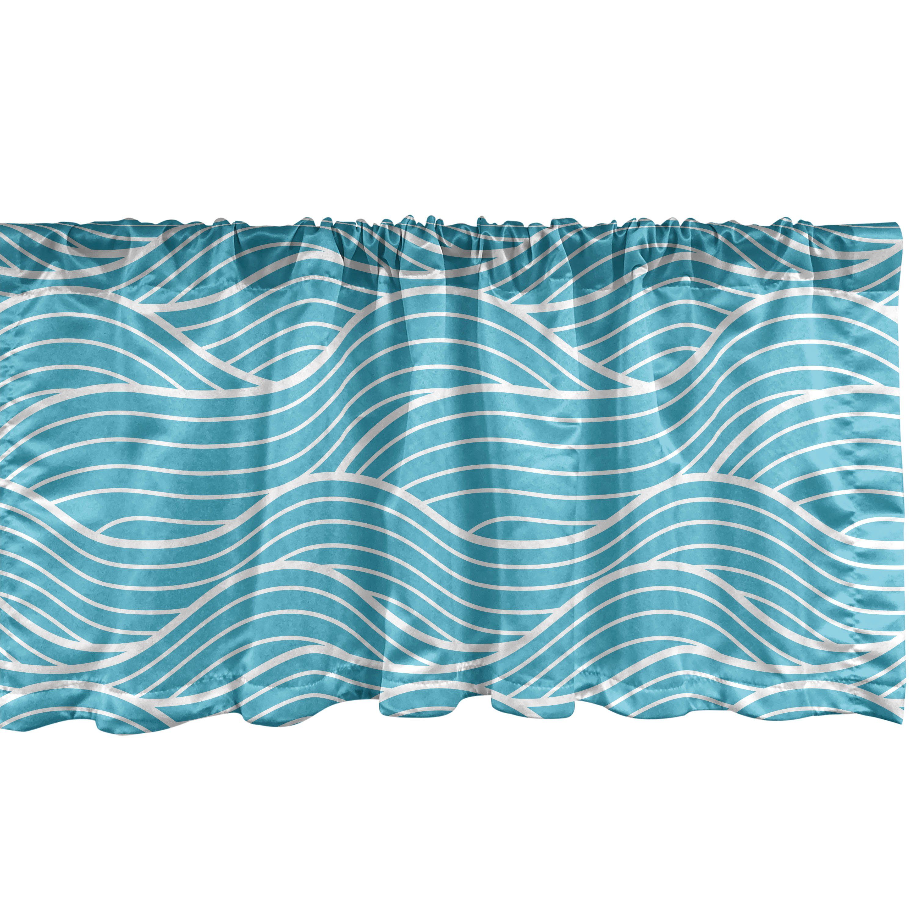 Scheibengardine Vorhang Volant für Küche Schlafzimmer Dekor mit Stangentasche, Abakuhaus, Microfaser, Wellen Bicolored Curved Sea Lines